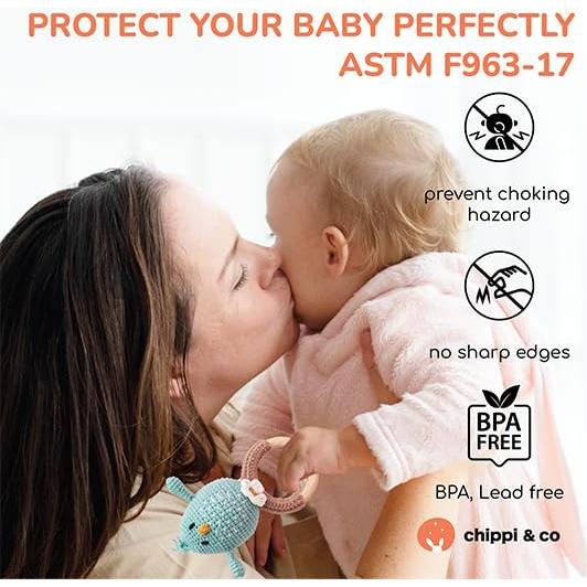 Sonajero de Madera Ganchillo Chippi & Co Bobo Pájaro Azul