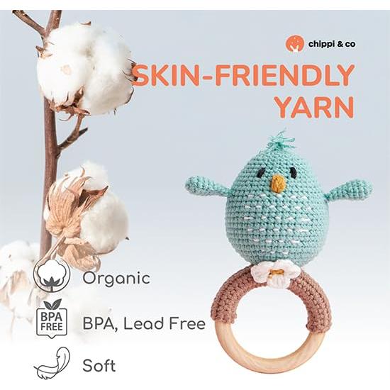 Sonajero de Madera Ganchillo Chippi & Co Bobo Pájaro Azul