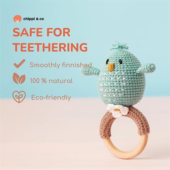 Sonajero de Madera Ganchillo Chippi & Co Bobo Pájaro Azul