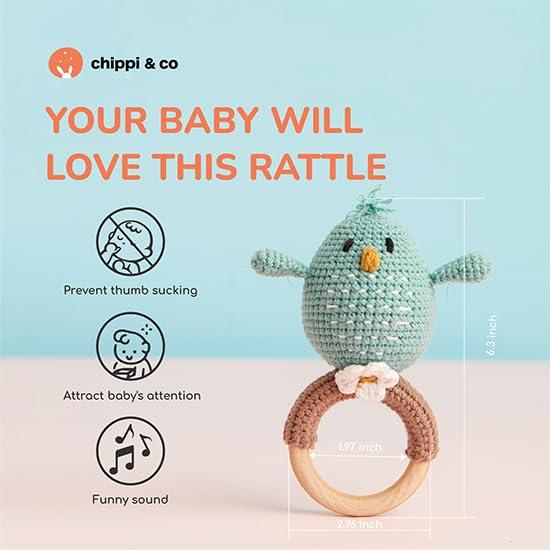 Sonajero de Madera Ganchillo Chippi & Co Bobo Pájaro Azul