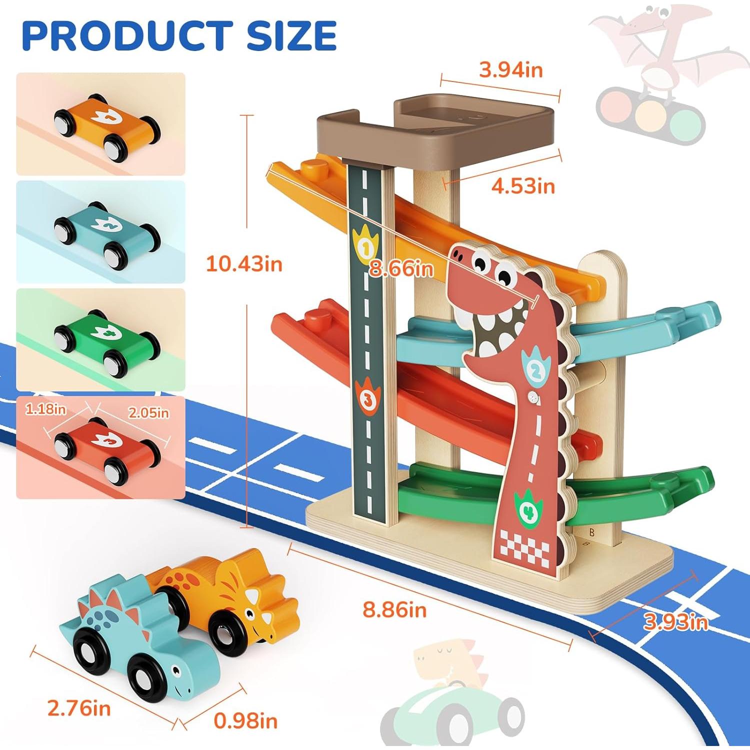 Pista de Carreras de Madera AmazingJoy con 6 Coches Dinosaurio