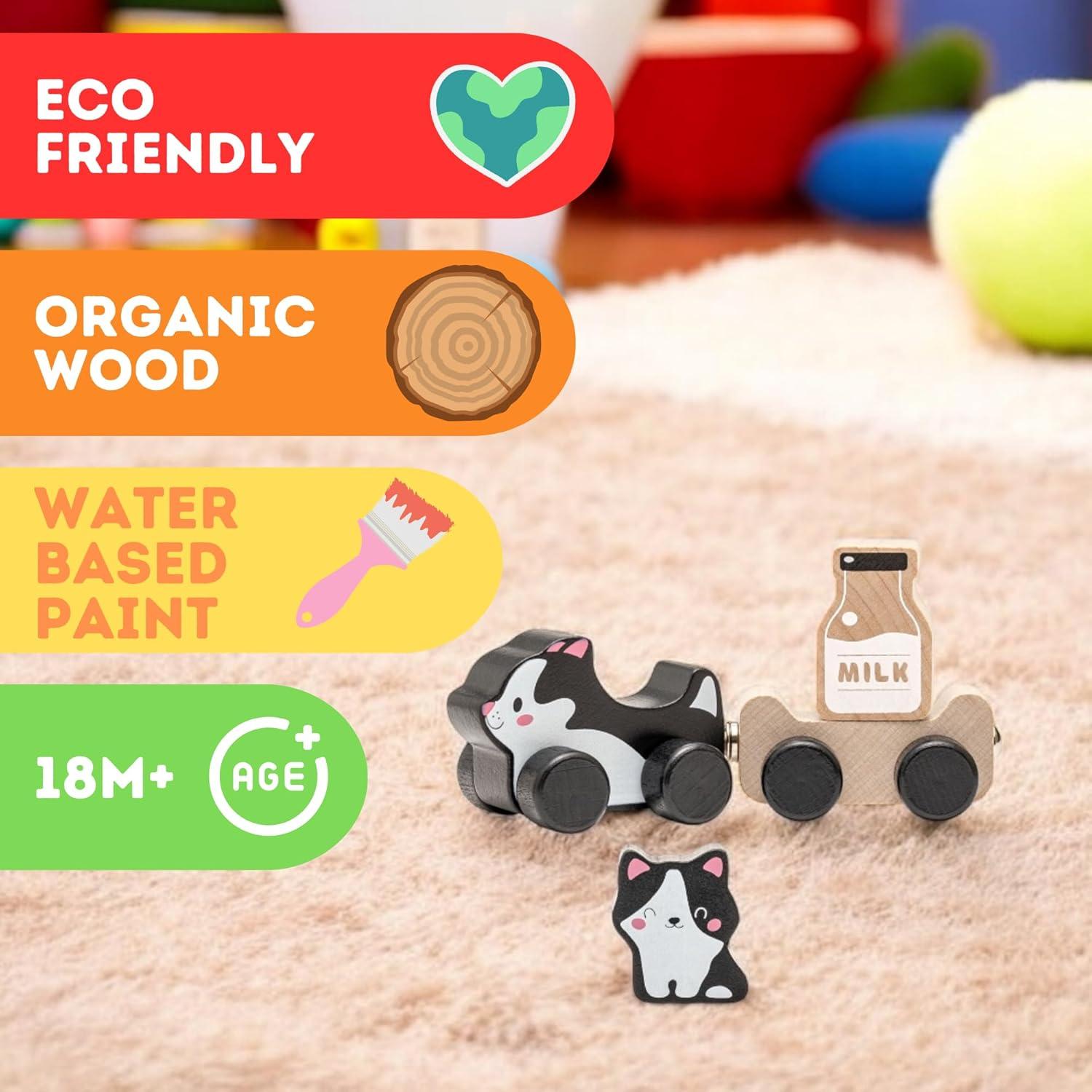 Juguete de tren de madera Clever Kitties - Gatitos magnéticos 18 meses+