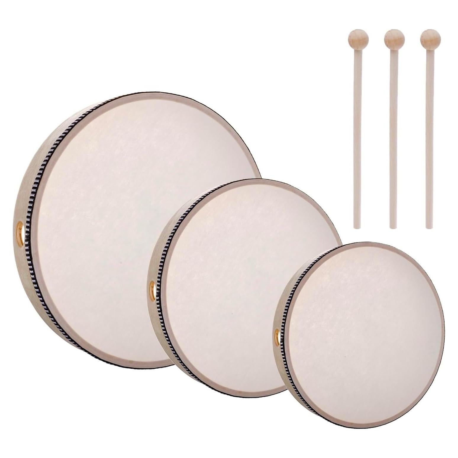 Nydotd Set de 3 Tambores de Mano de Madera 10 8 6 Pulgadas