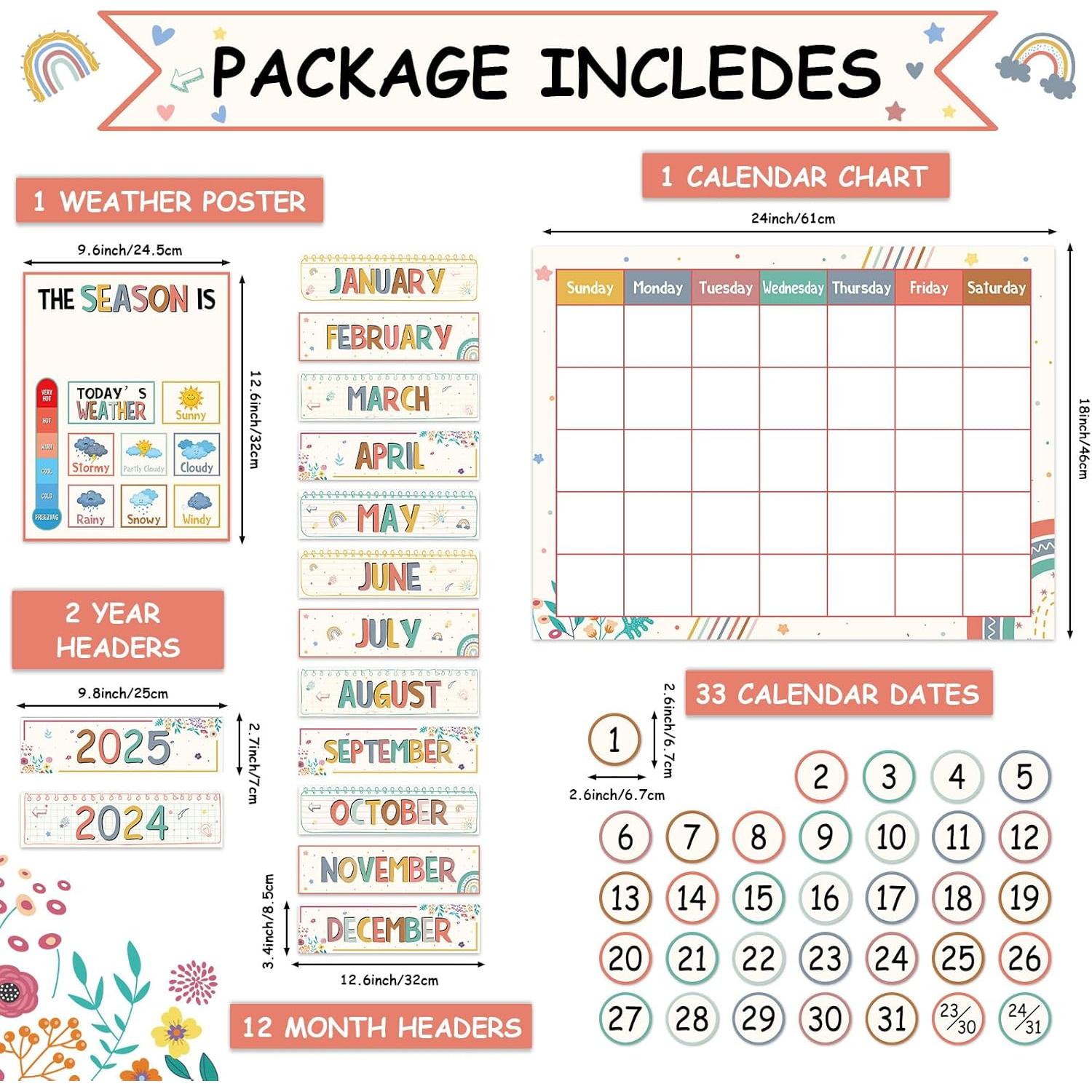 Conjunto de Calendario de Aula Boho QOUBAI 50 Piezas