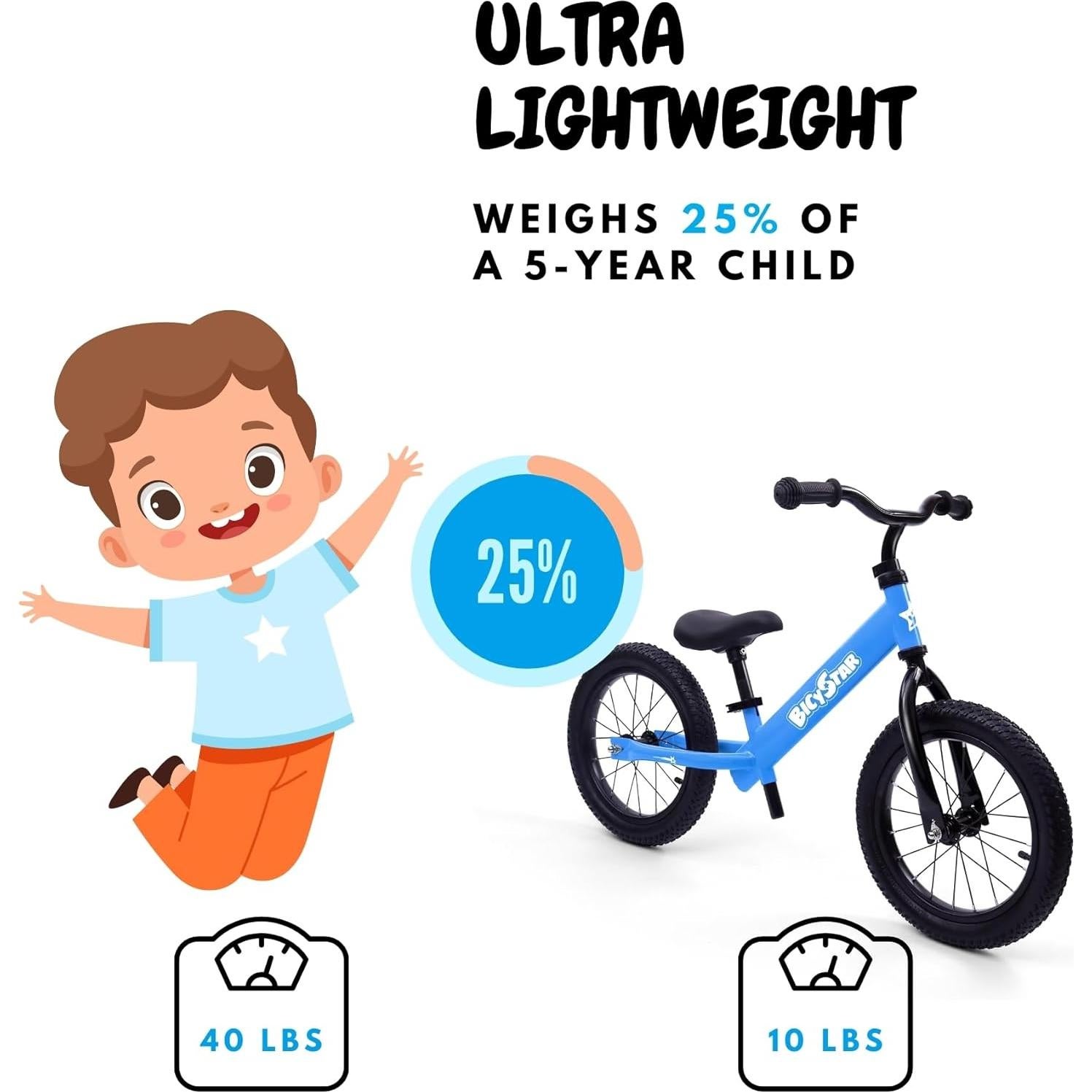 Bicicleta de Equilibrio Bicystar 14 Pulgadas Ajustable Azul