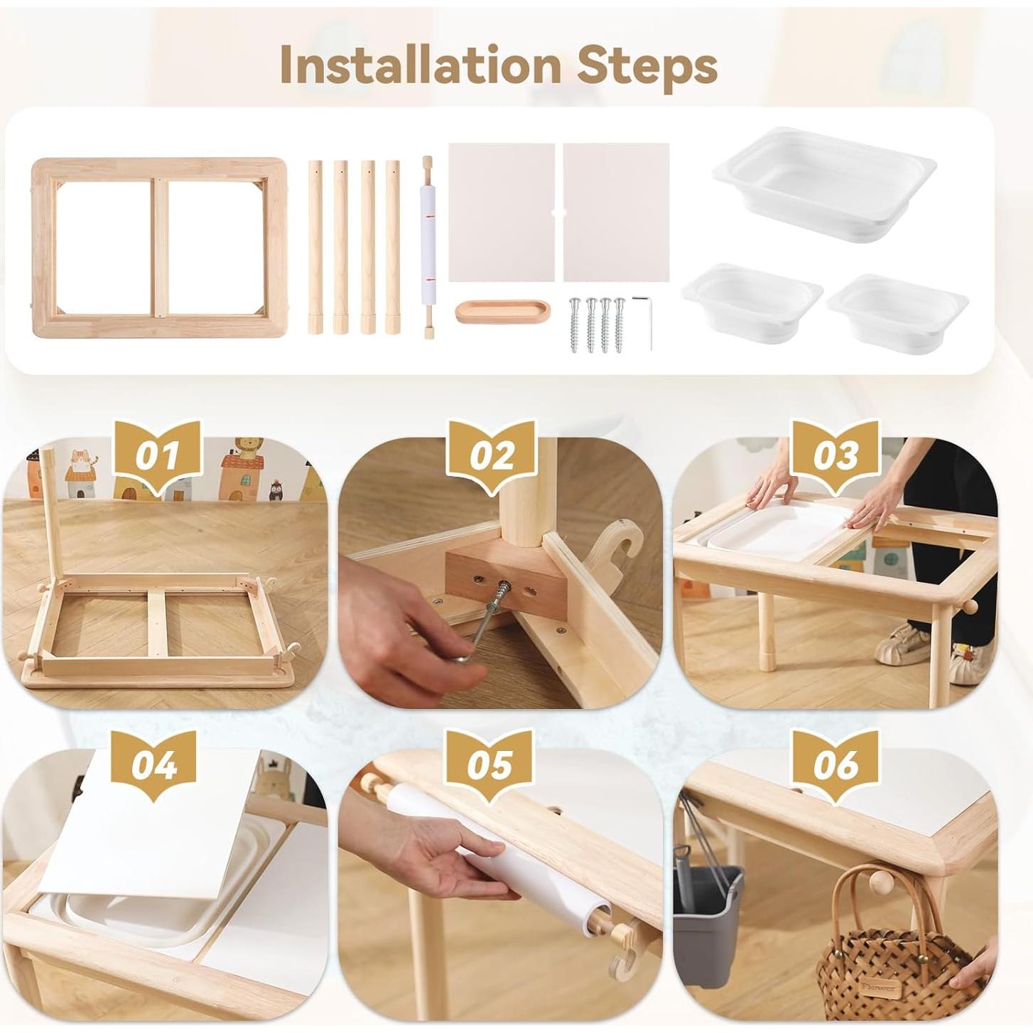 Mesa Sensorial Montessori IEATFO - Madera de Caucho Ajustable