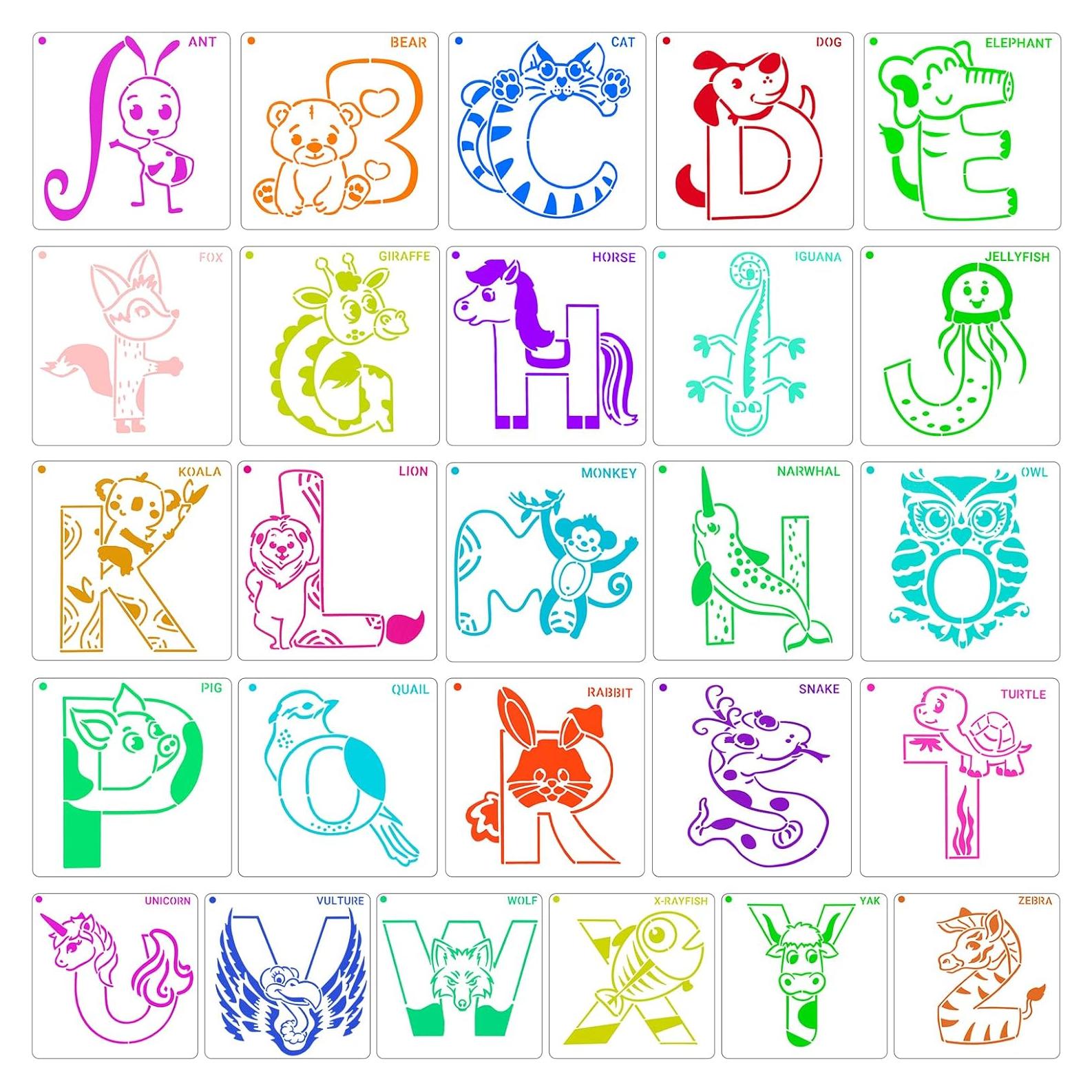 Plantillas de Letras de Animales Kaemi - 26 Pcs Reutilizables