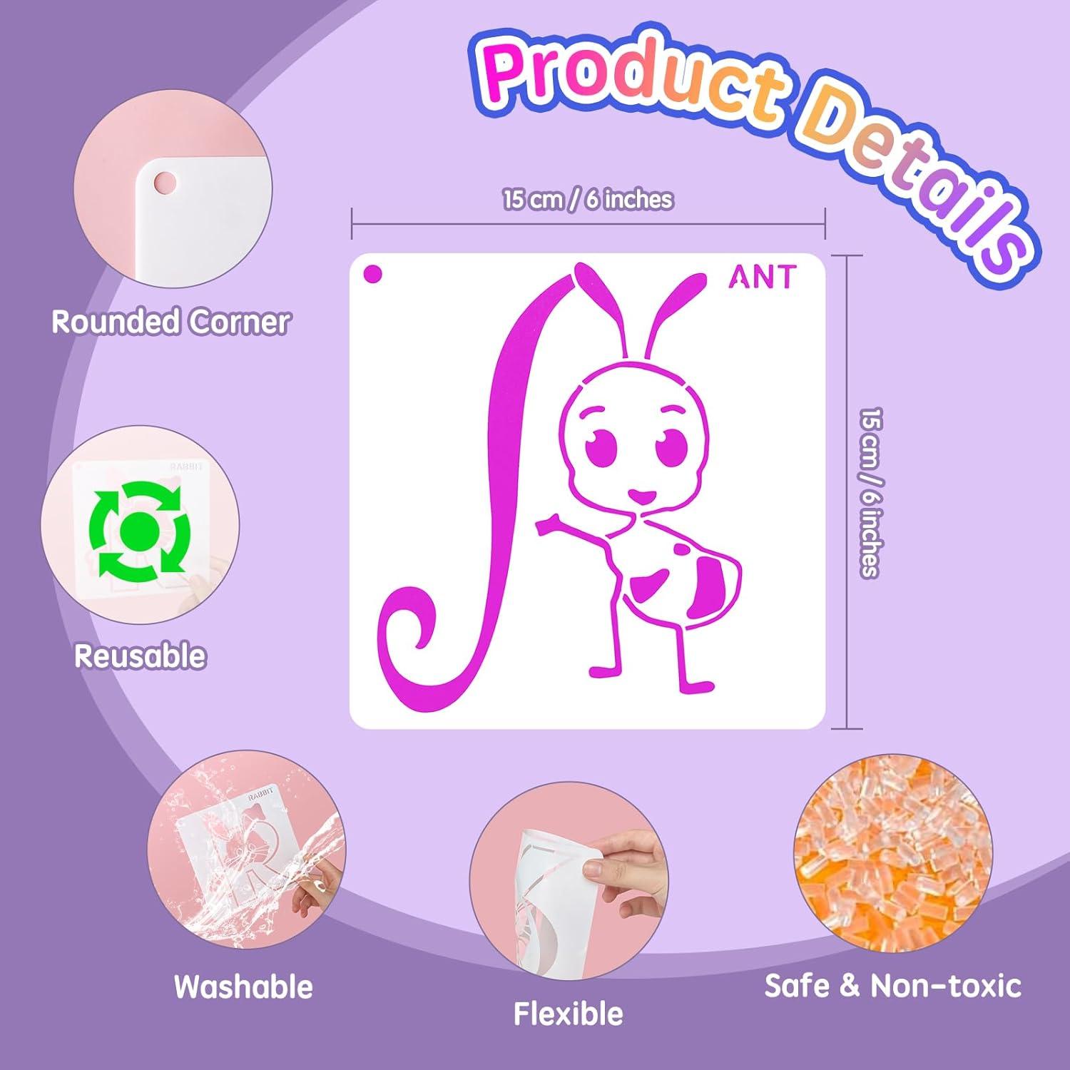 Plantillas de Letras de Animales Kaemi - 26 Pcs Reutilizables