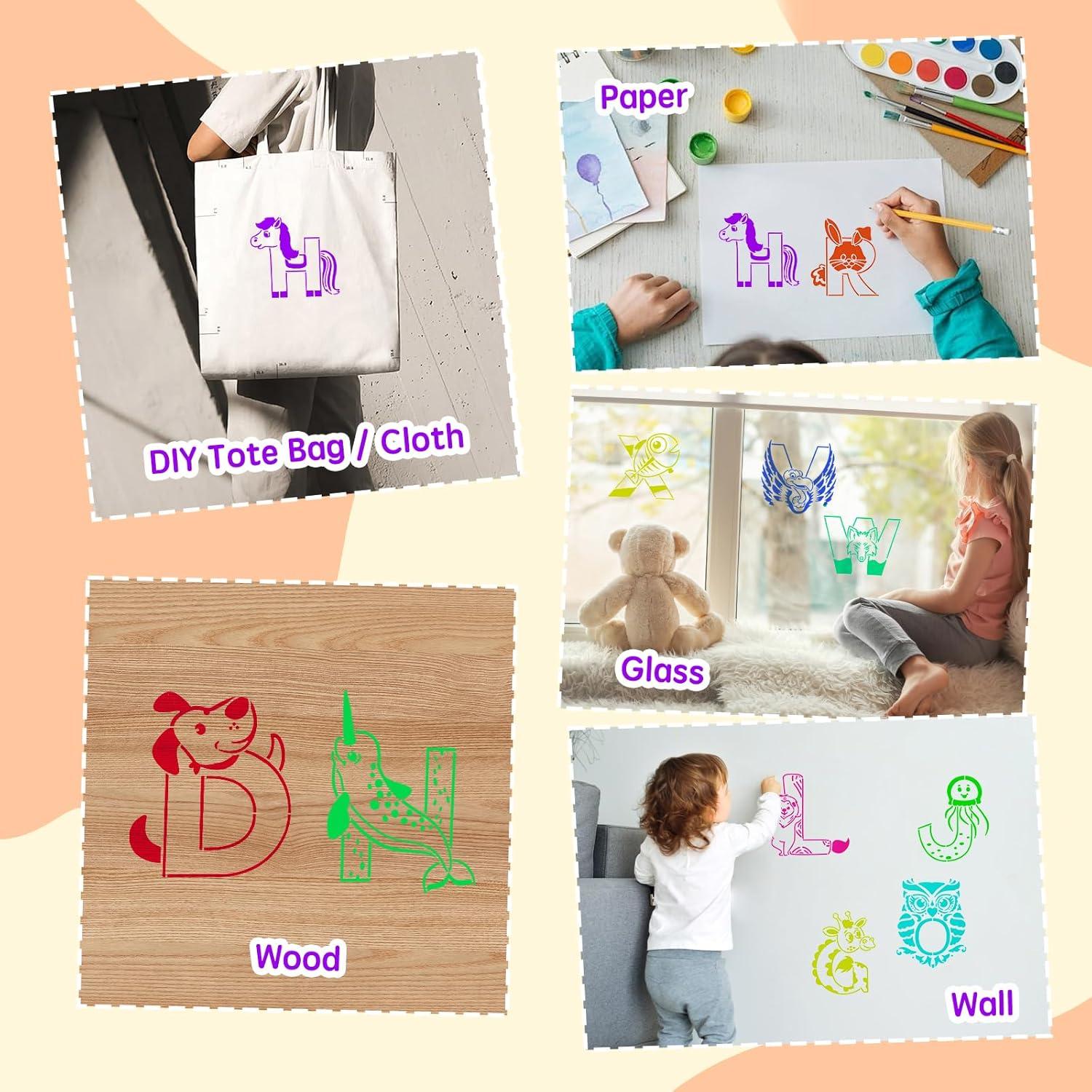 Plantillas de Letras de Animales Kaemi - 26 Pcs Reutilizables