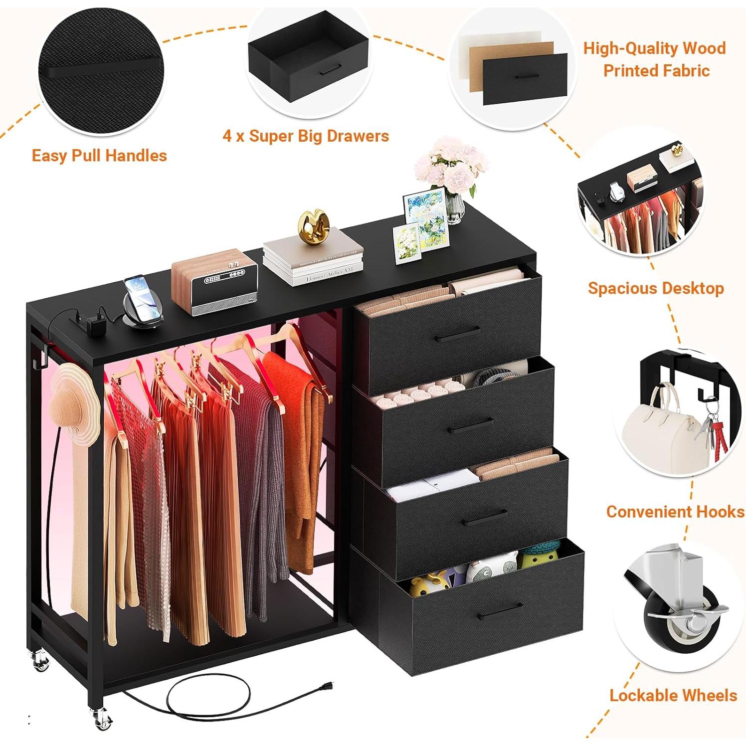 Cajonera Cyclysio RC4S con Perchero y Carga USB, Negro