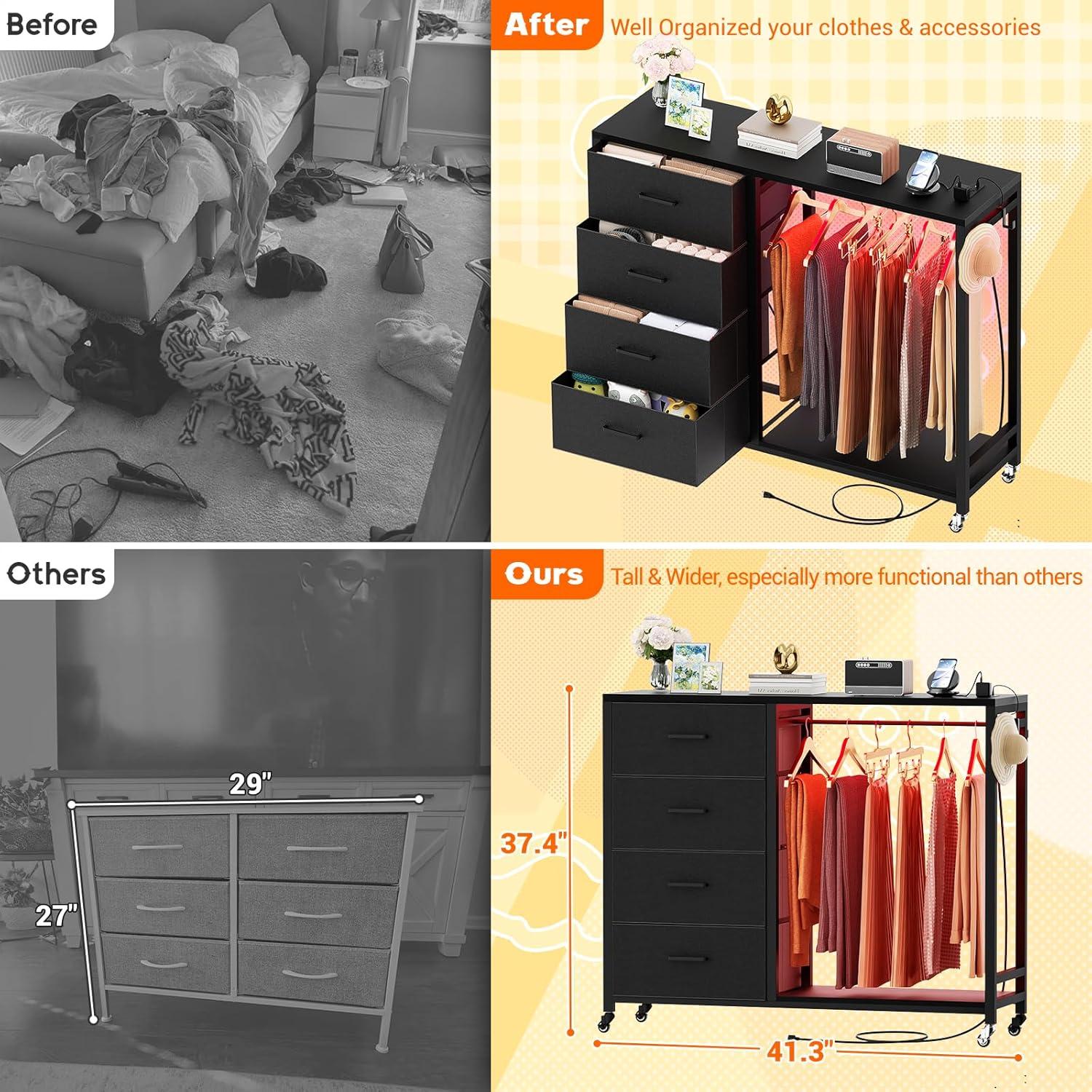 Cajonera Cyclysio RC4S con Perchero y Carga USB, Negro