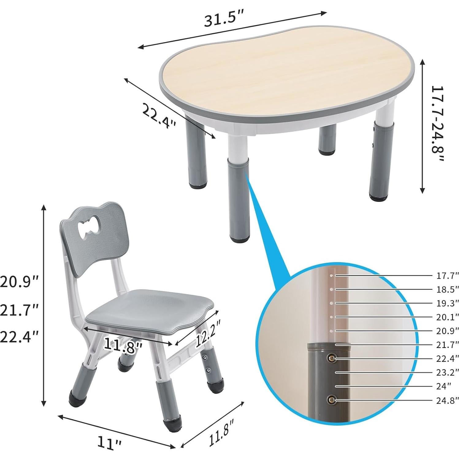 Juego de Mesa y Sillas Redondas UNICOO para Niños Ajustable