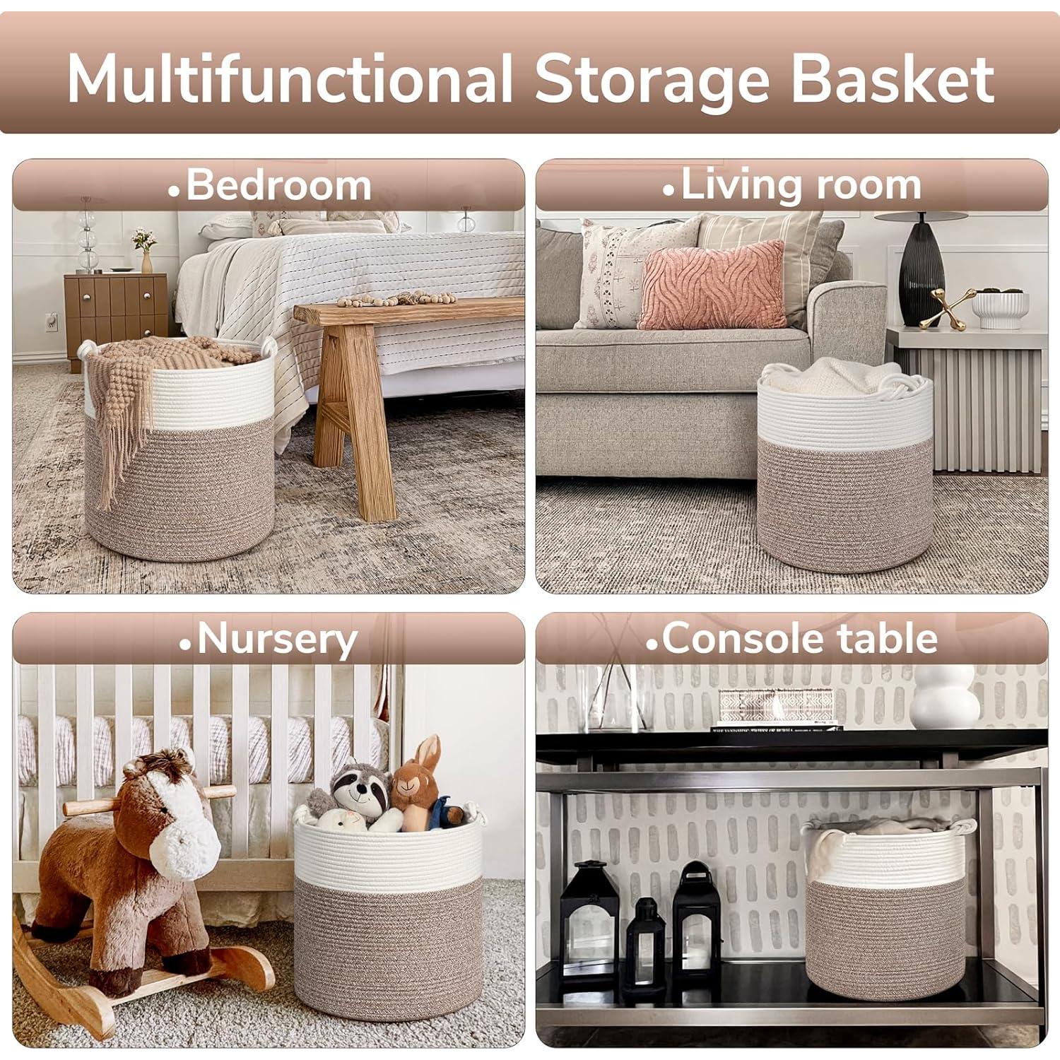 Cesta de lavandería Goodpick de algodón 38.1 x 36.1 cm marrón