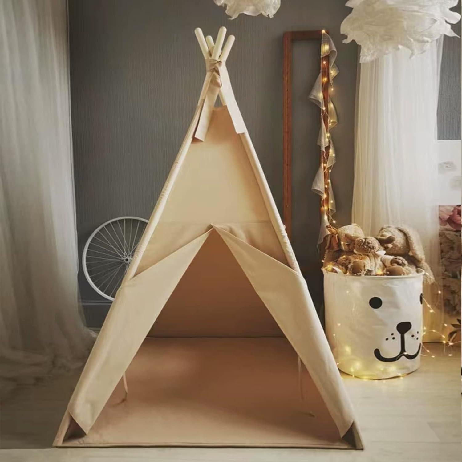 Tienda Teepee para Niños Albaricoque con Alfombra 142x122cm