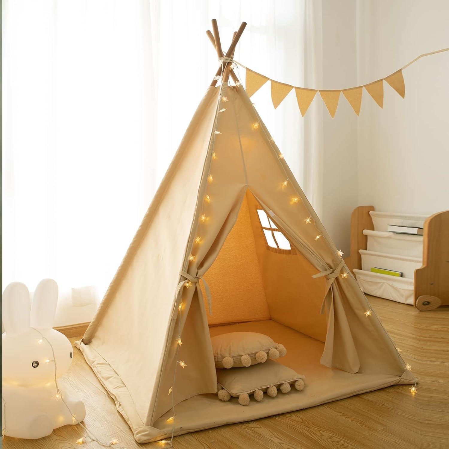 Tienda Teepee para Niños Albaricoque con Alfombra 142x122cm