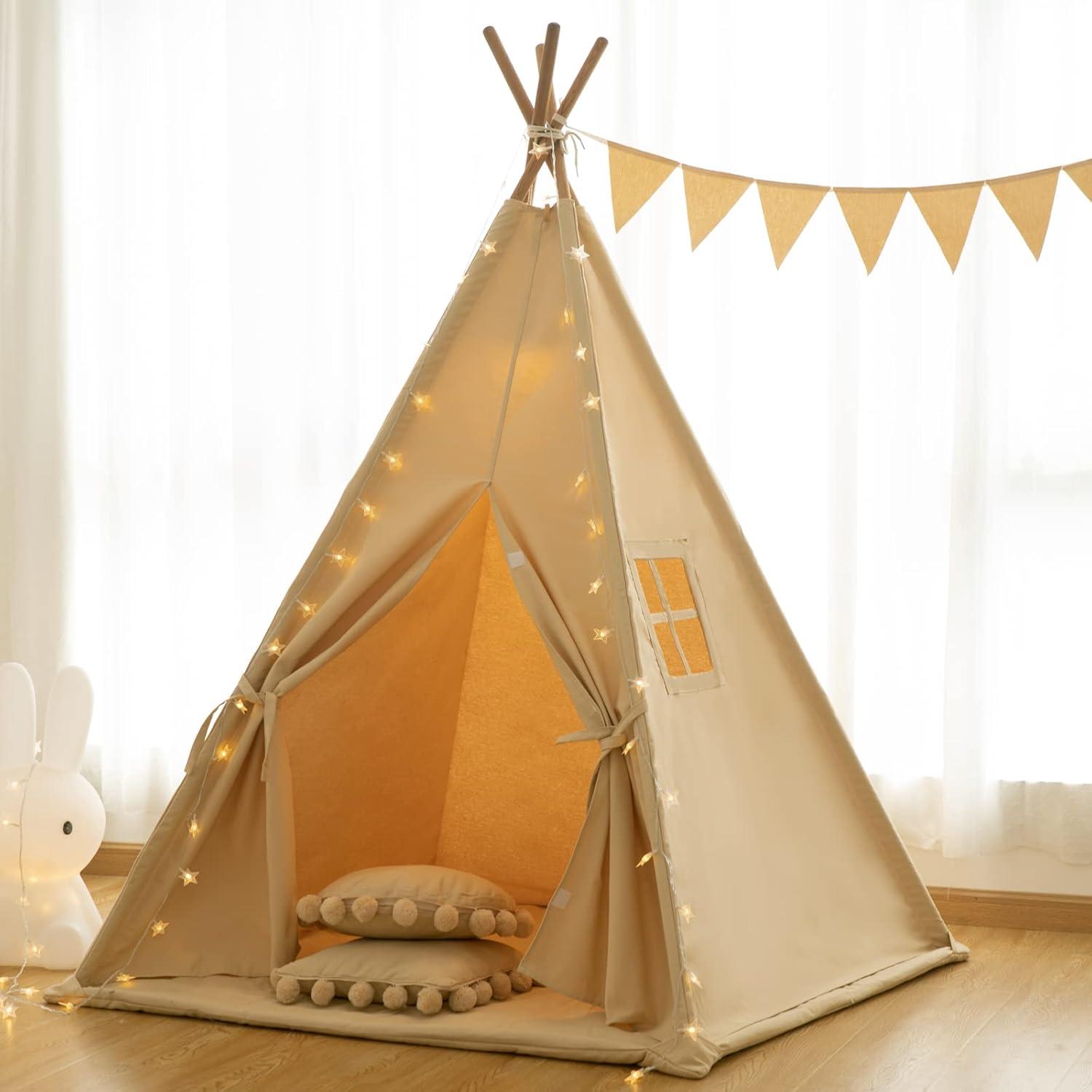 Tienda Teepee para Niños Albaricoque con Alfombra 142x122cm