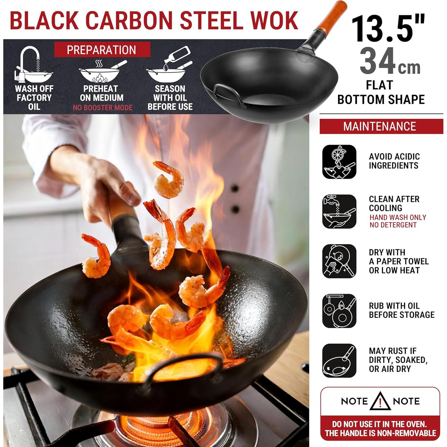 Wok YOSUKATA de Acero al Carbono 34 cm para Saltear