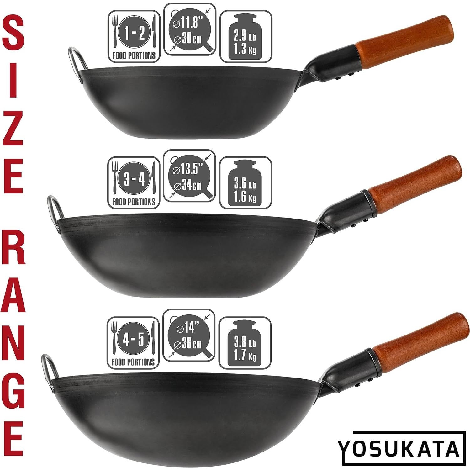 Wok YOSUKATA de Acero al Carbono 34 cm para Saltear
