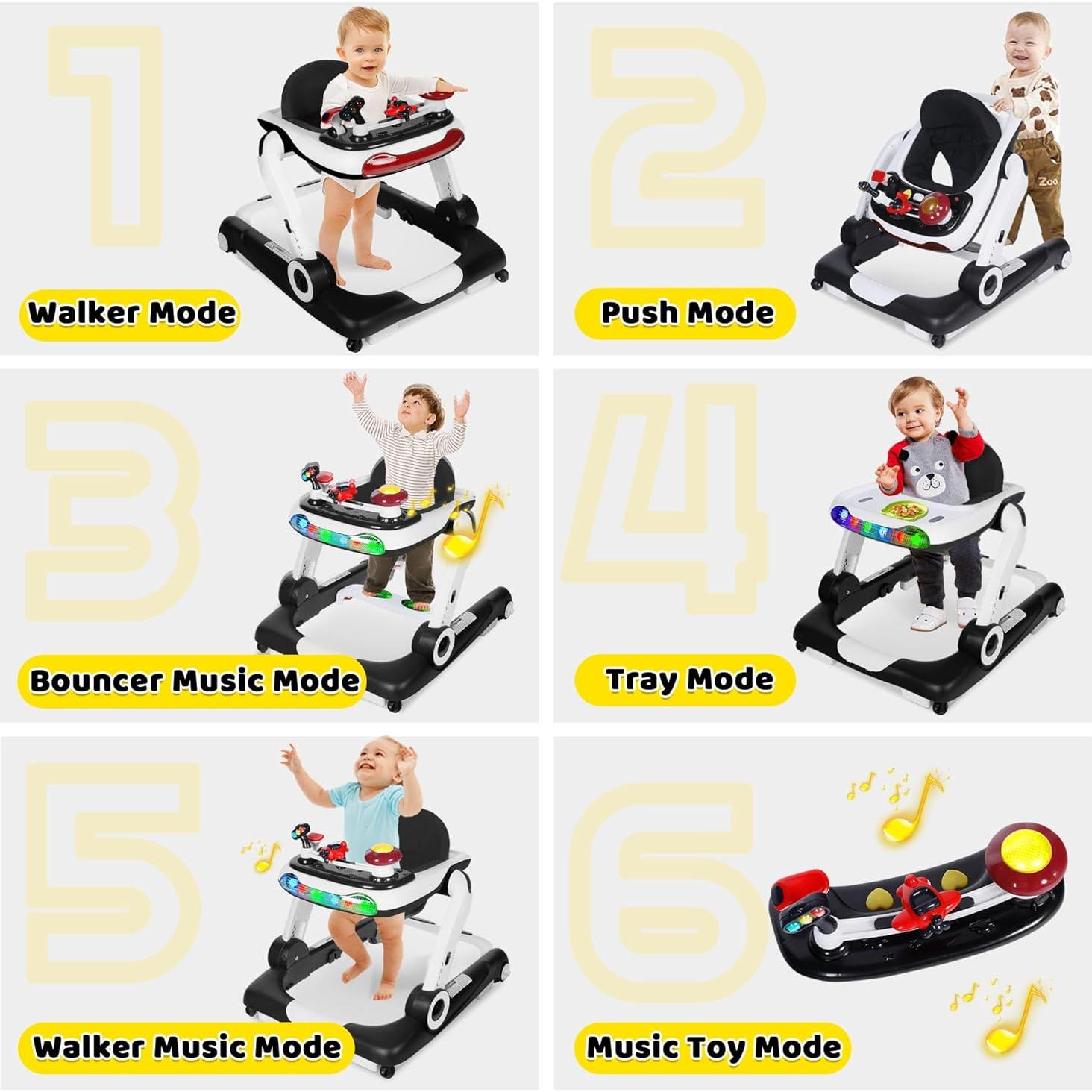 Andador 6 en 1 TODEFULL Negro con Altura y Velocidad Ajustables