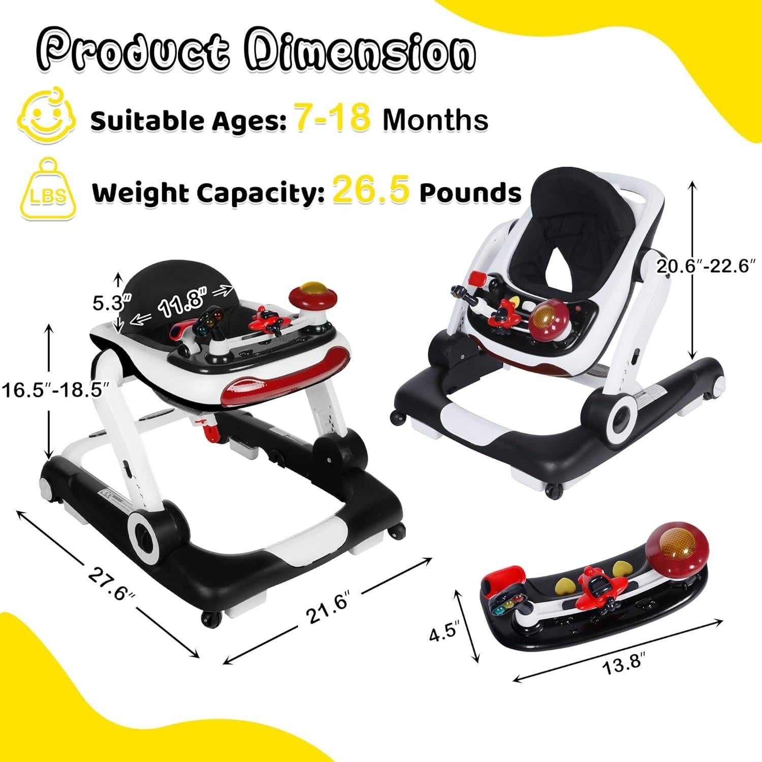 Andador 6 en 1 TODEFULL Negro con Altura y Velocidad Ajustables