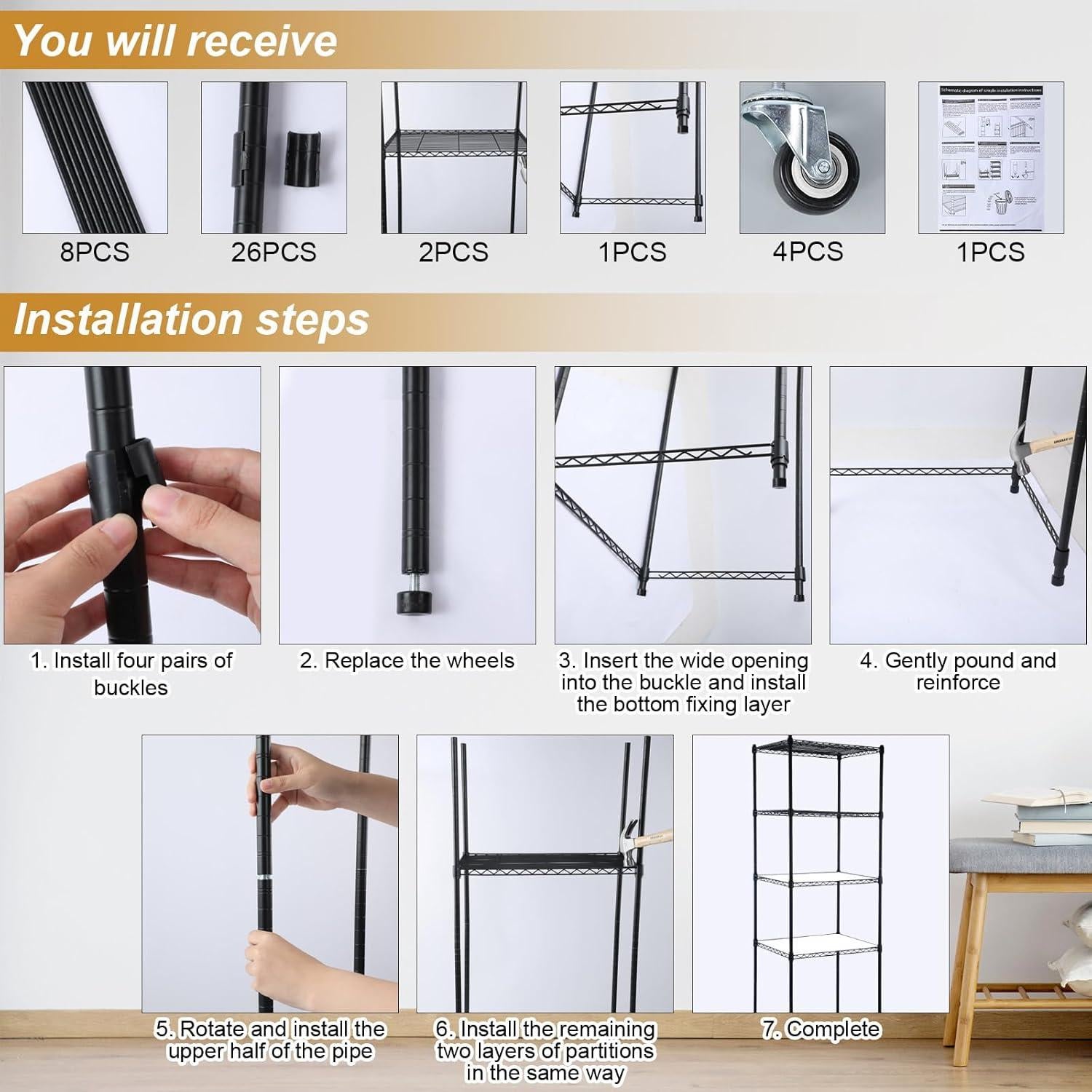 Estante para Mini Nevera Huwena SHY1388 4 Niveles Ajustable Negro