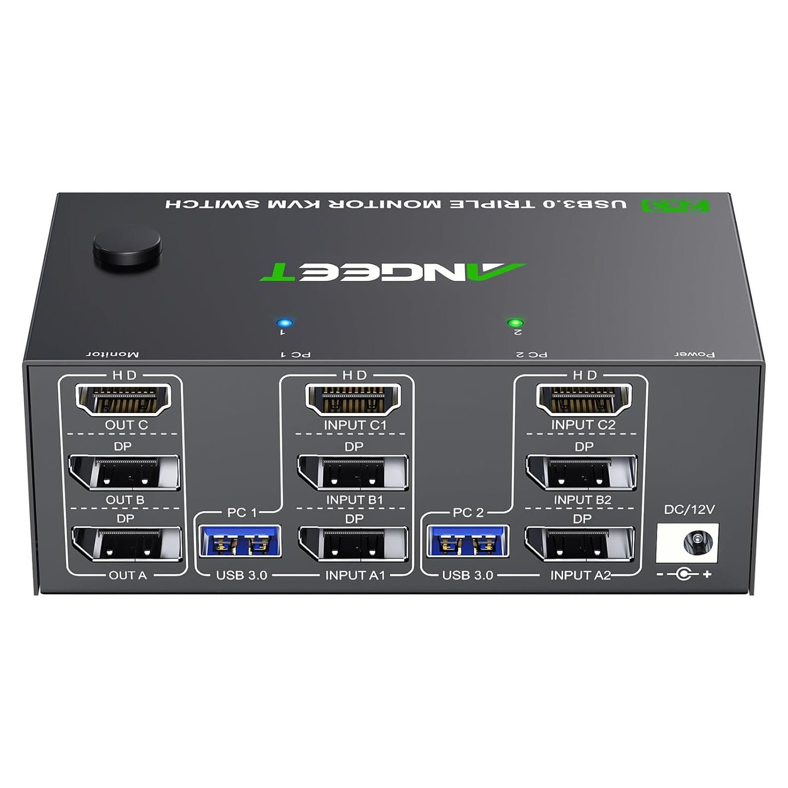 KVM Switch 3 Monitores ANGEET 8K@60Hz 4K@144Hz USB 3.0