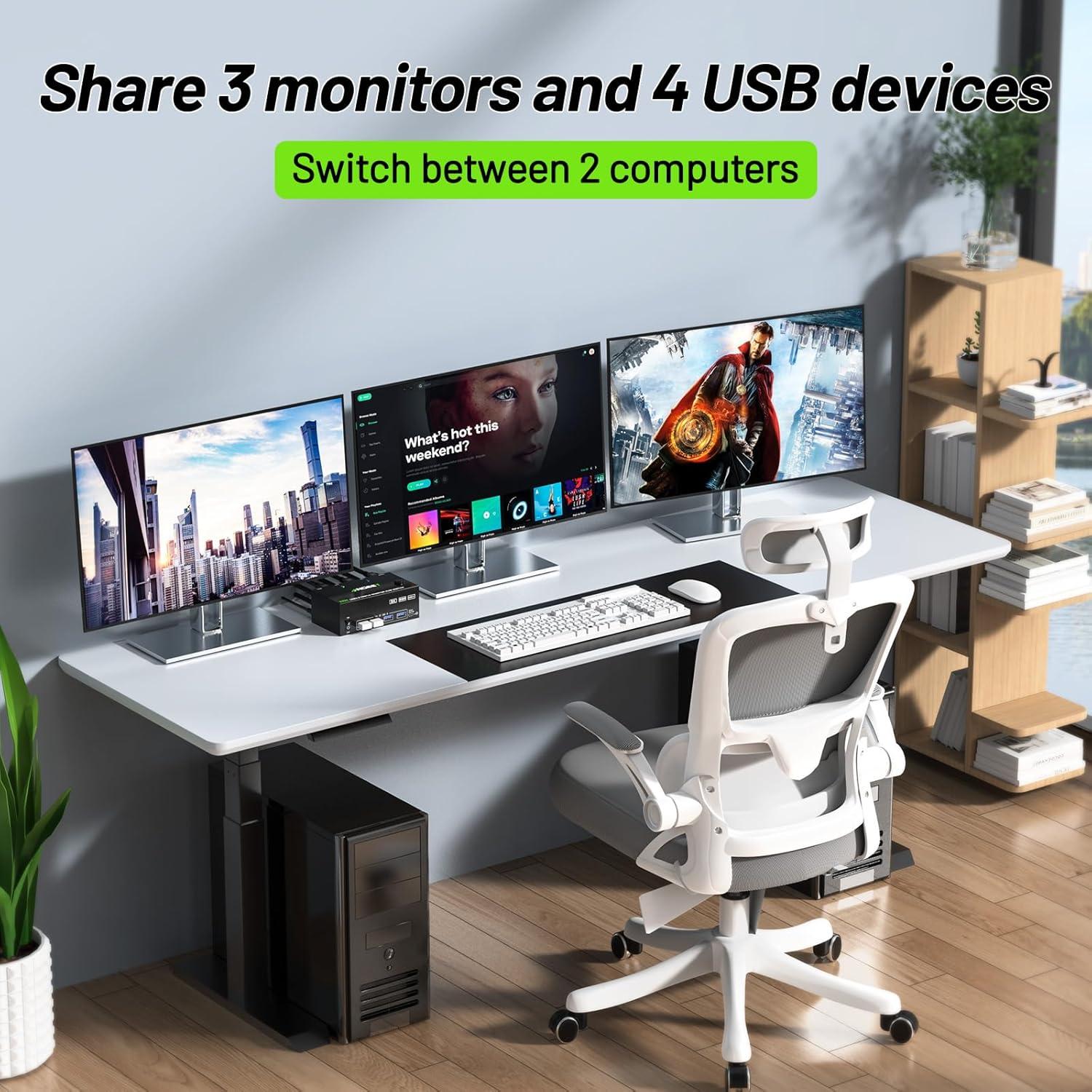 KVM Switch 3 Monitores ANGEET 8K@60Hz 4K@144Hz USB 3.0