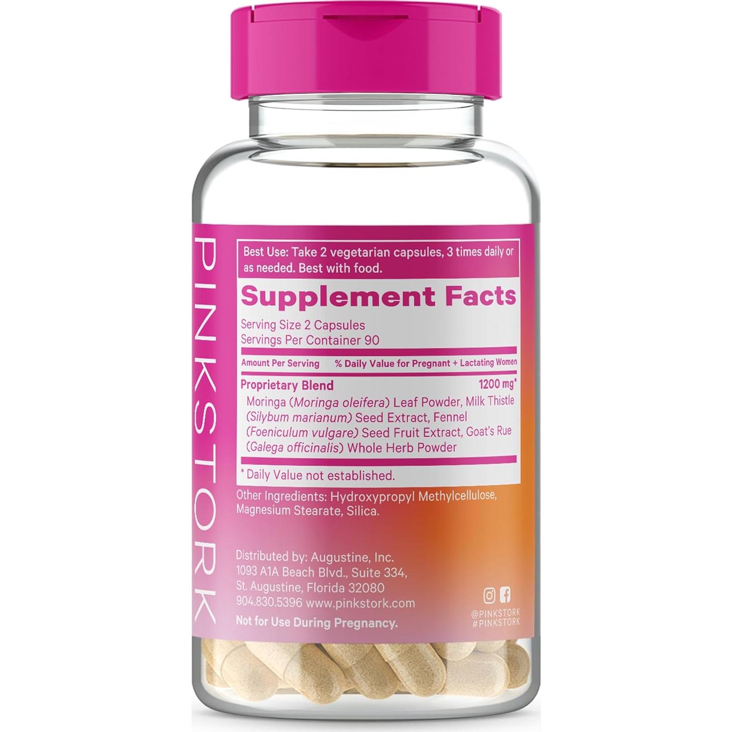 Suplemento de Lactancia Pink Stork - 180 Cápsulas con Moringa