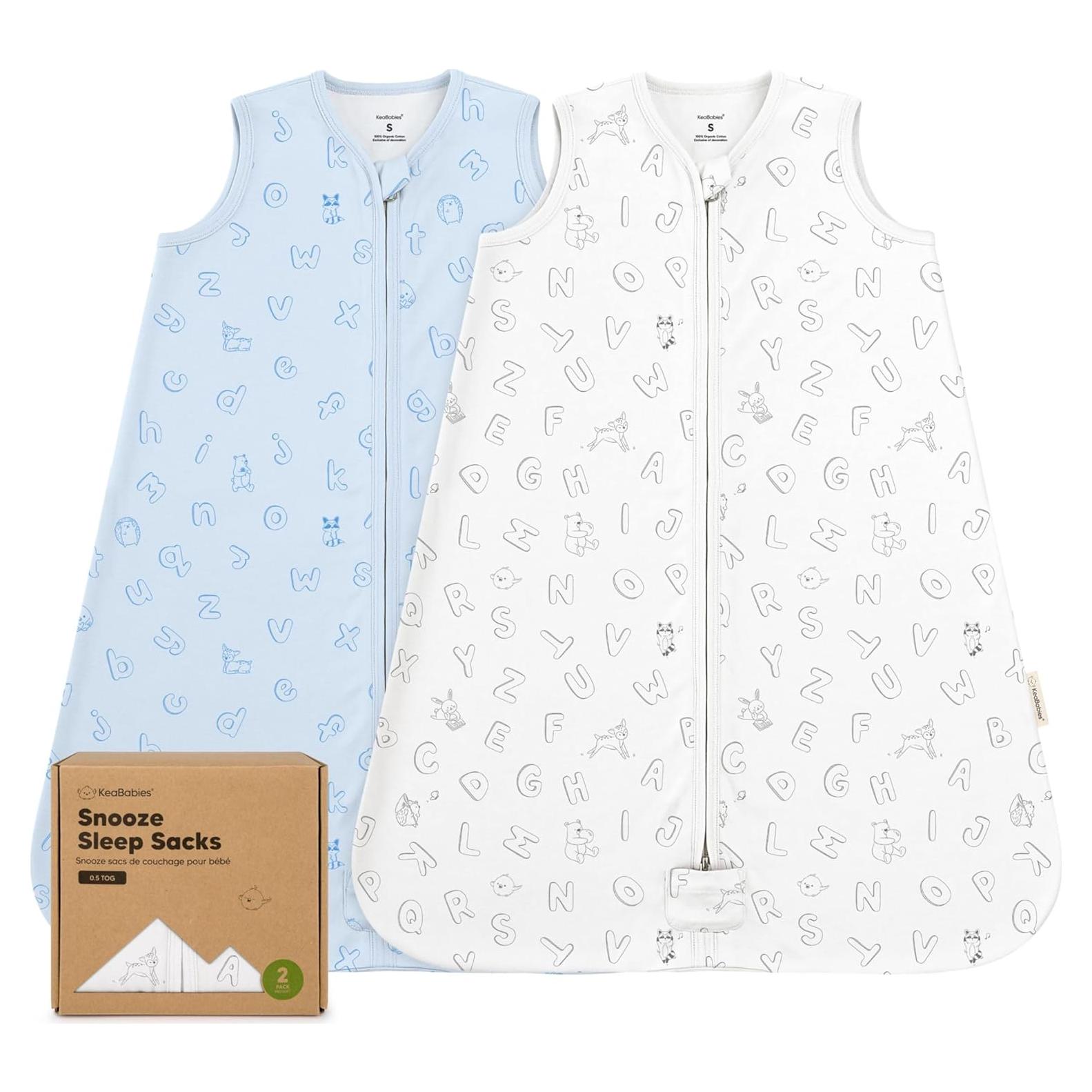 Saco de Sueño Snooze KeaBabies 0.5TOG Algodón Orgánico 2 Piezas