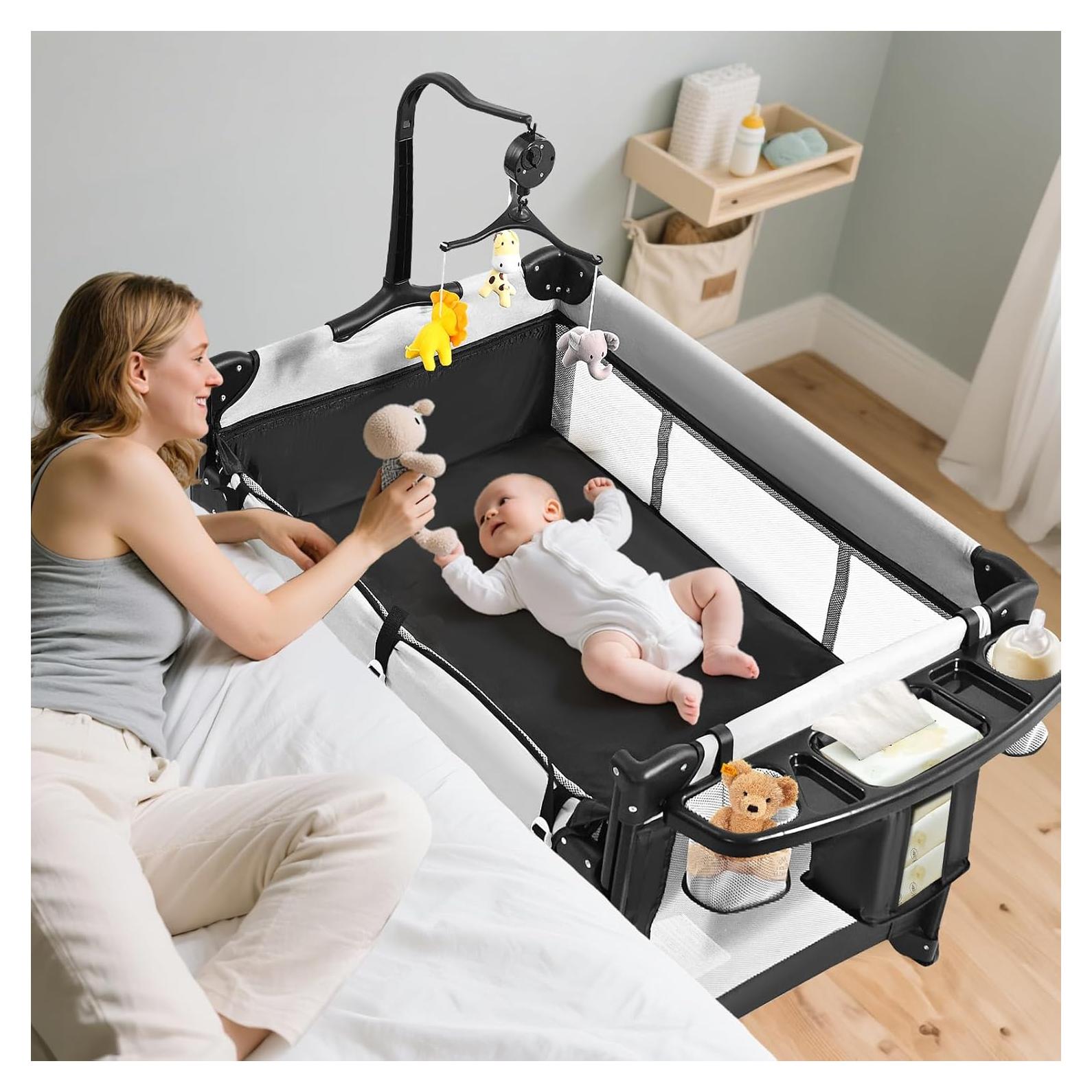 Cuna 5 en 1 Portátil para Bebés Gris - Cambiador y Parque Infantil