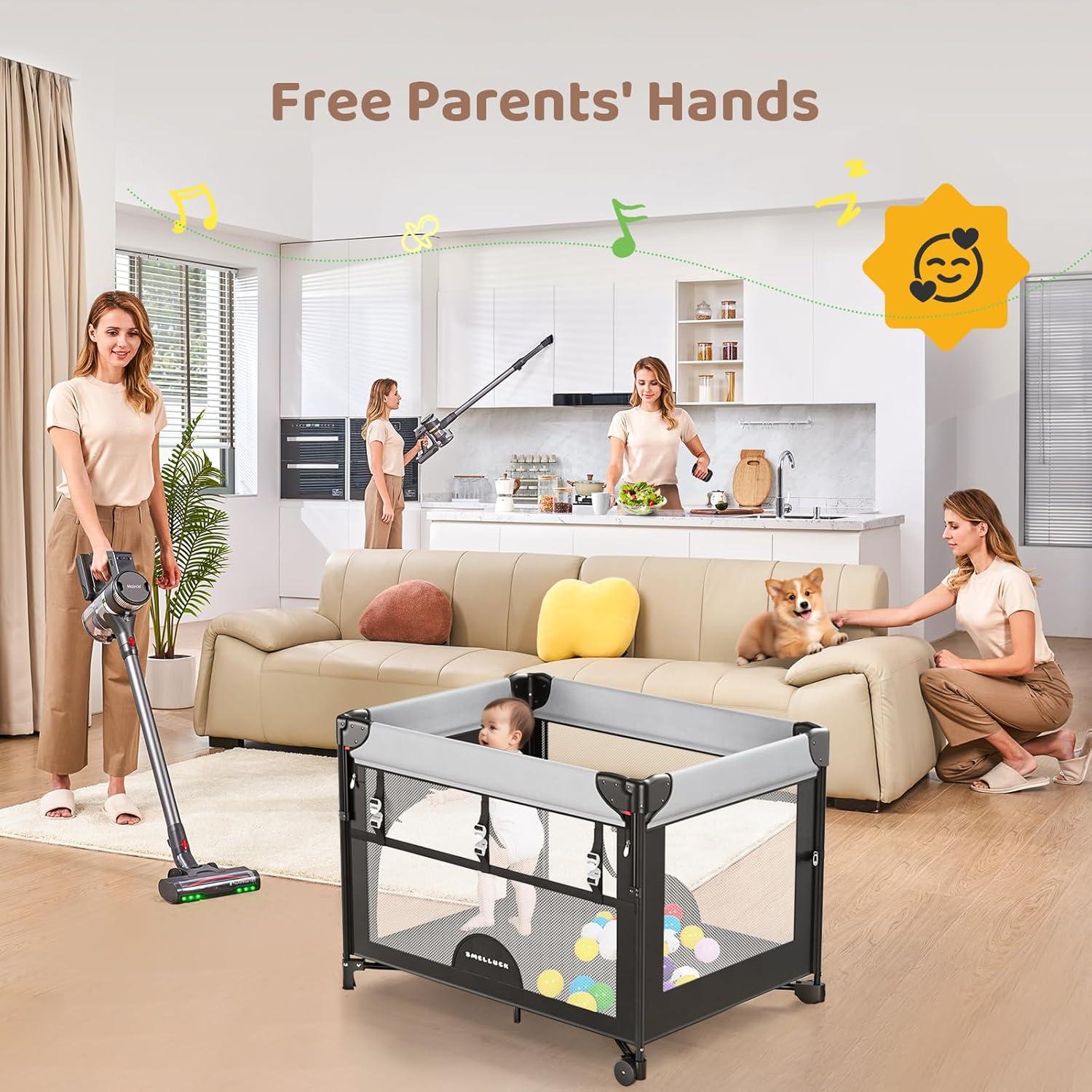 Cuna 5 en 1 Portátil para Bebés Gris - Cambiador y Parque Infantil