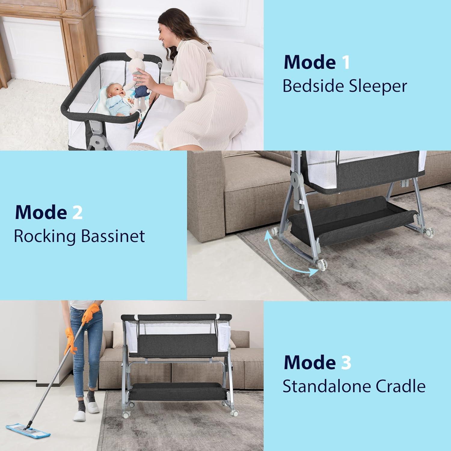 Cuna de Bebé Luvkixen 3 en 1 Colecho Ajustable con Colchón