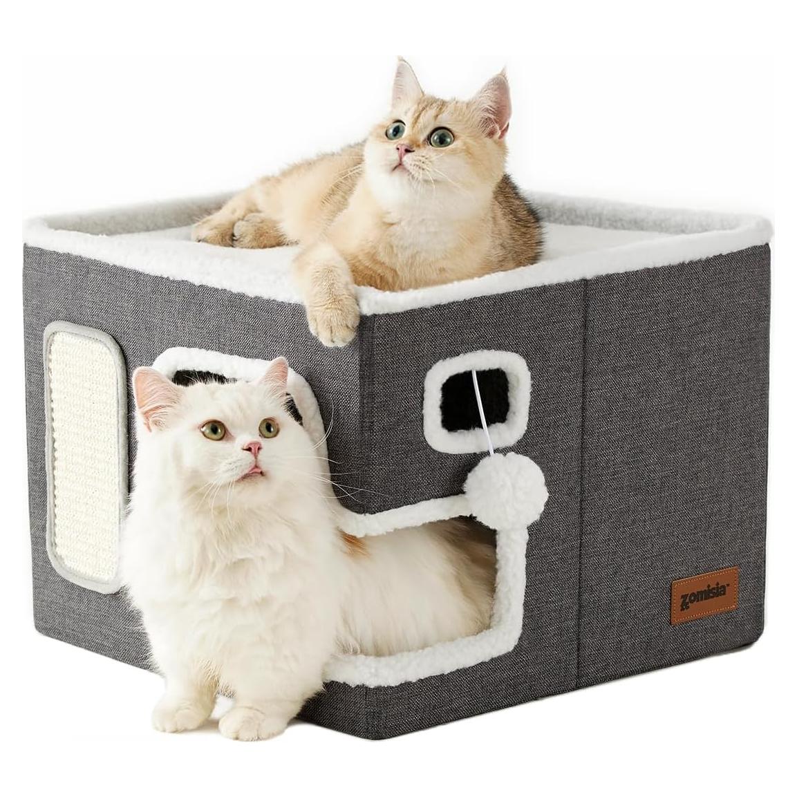 Cama para Gatos Apollo Grande con Rascador y Escondite Gris