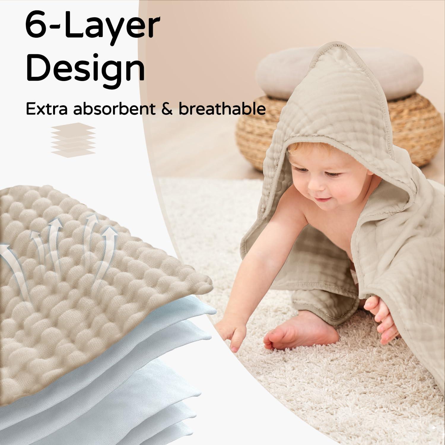 Toalla con Capucha Yoofoss 100% Algodón Muselina 81x81cm