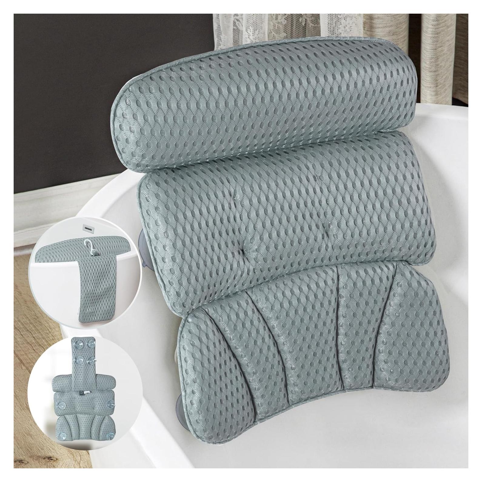 Almohada de Baño CZL Gris con Soporte Ergonómico y Ventosas