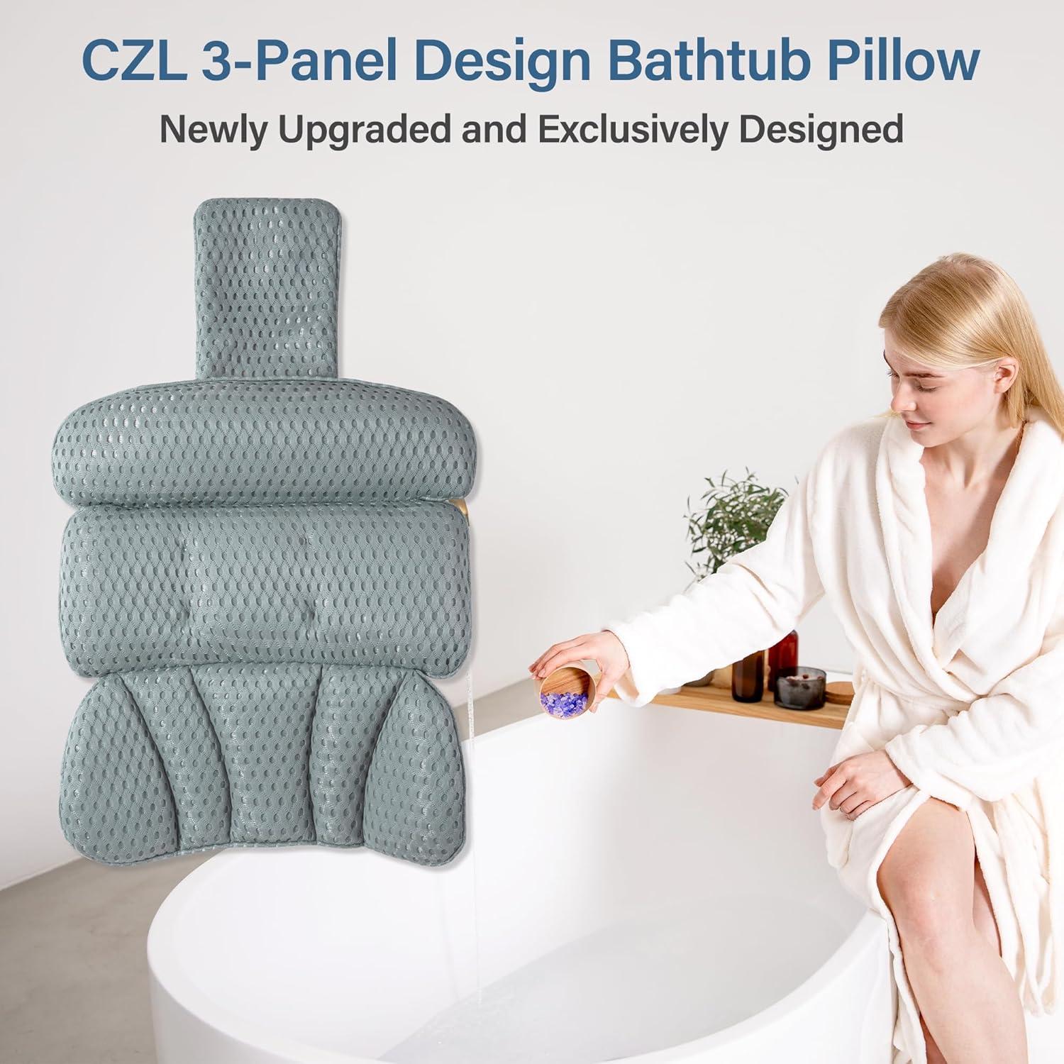 Almohada de Baño CZL Gris con Soporte Ergonómico y Ventosas