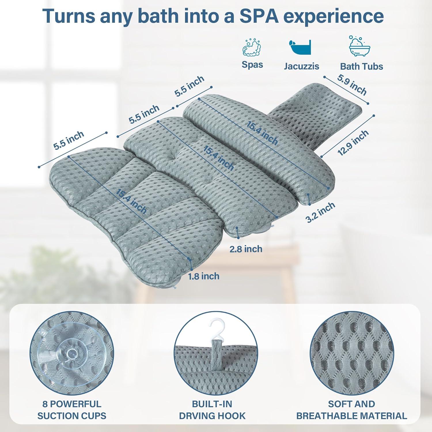 Almohada de Baño CZL Gris con Soporte Ergonómico y Ventosas