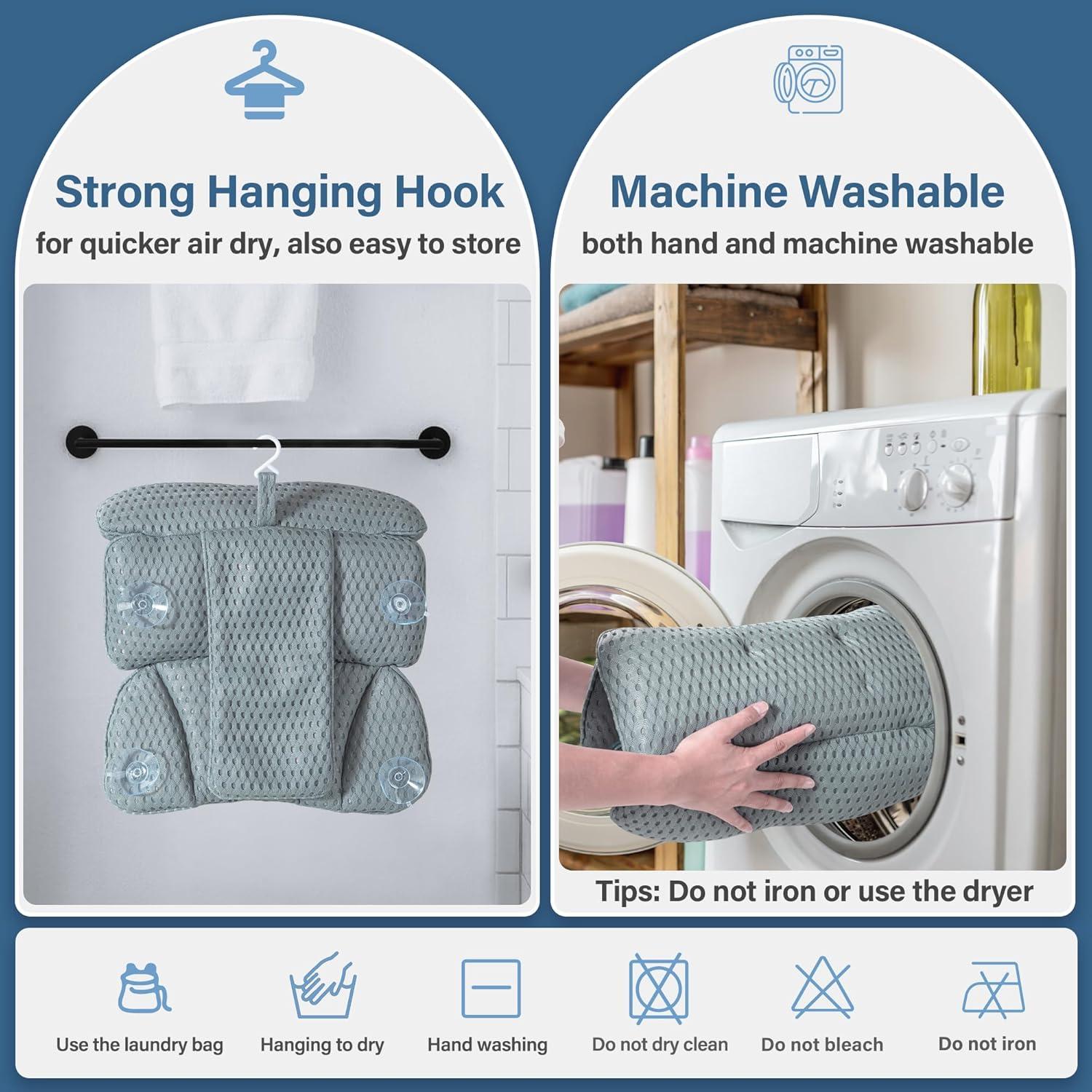 Almohada de Baño CZL Gris con Soporte Ergonómico y Ventosas