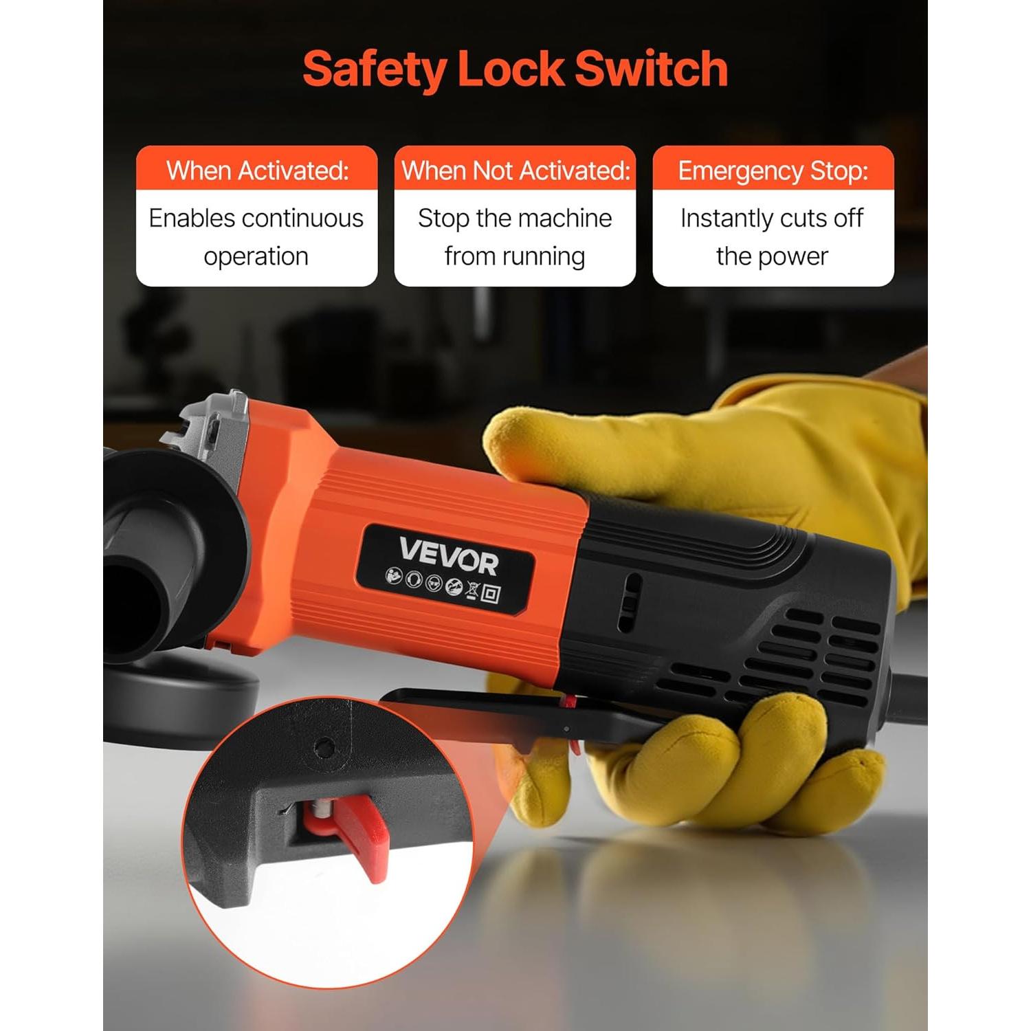 Amoladora Angular VEVOR 1000W 4.5" 12000RPM con Protector Ajustable