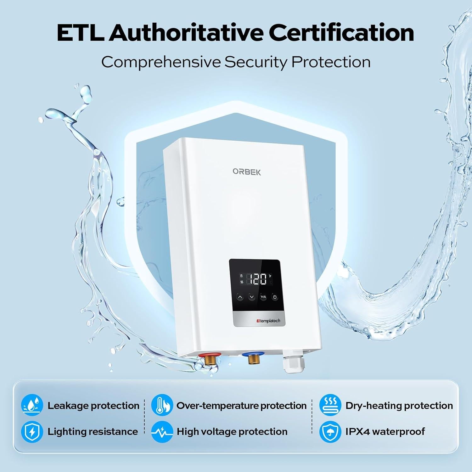 Calentador de Agua Eléctrico Sin Tanque Orbek 14kW 240V 3.38 GPM