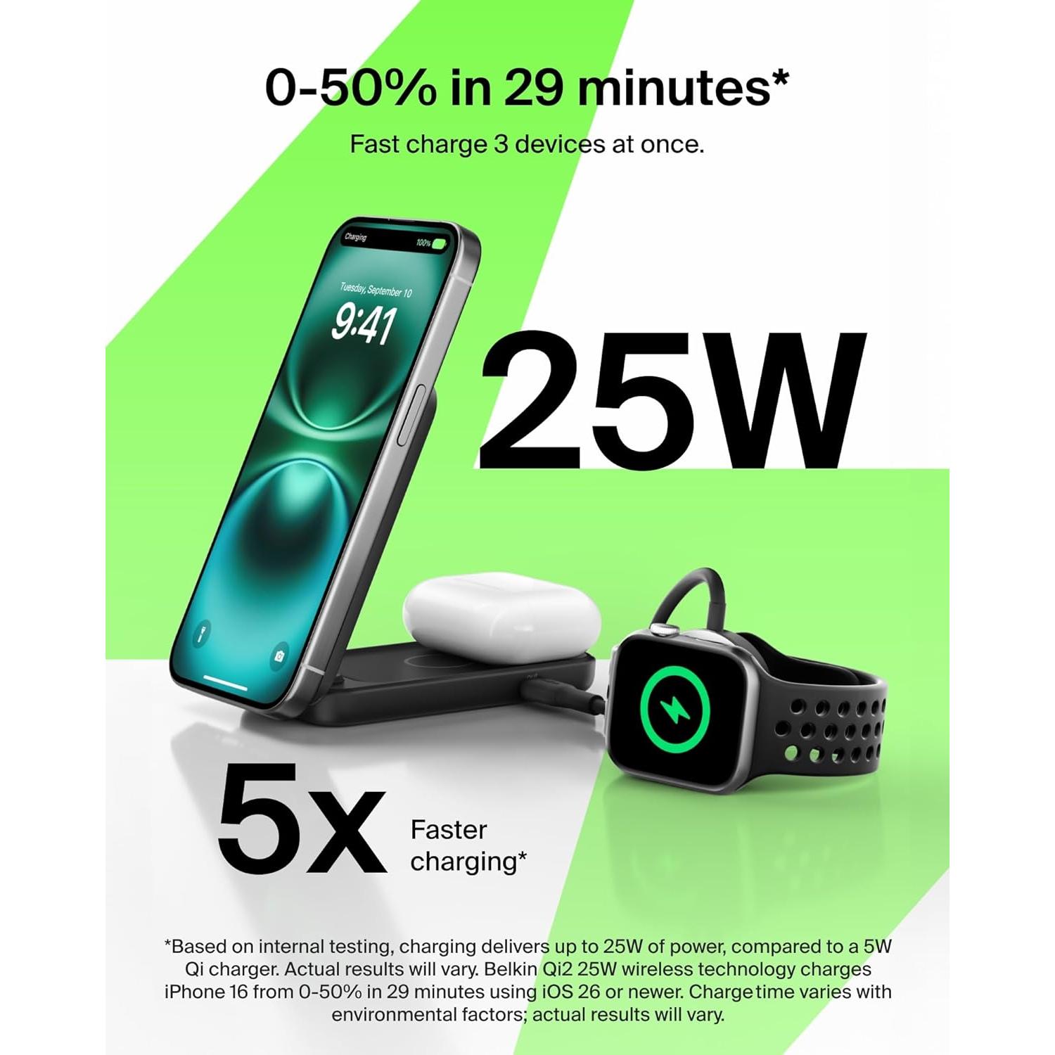 Cargador Inalámbrico Magnético Belkin 2-en-1 25W Qi2 para iPhone