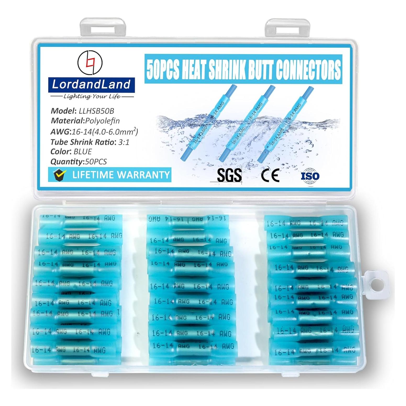 Kit de Conectores de Empalme Térmico 50 Pcs Azul 16-14 AWG