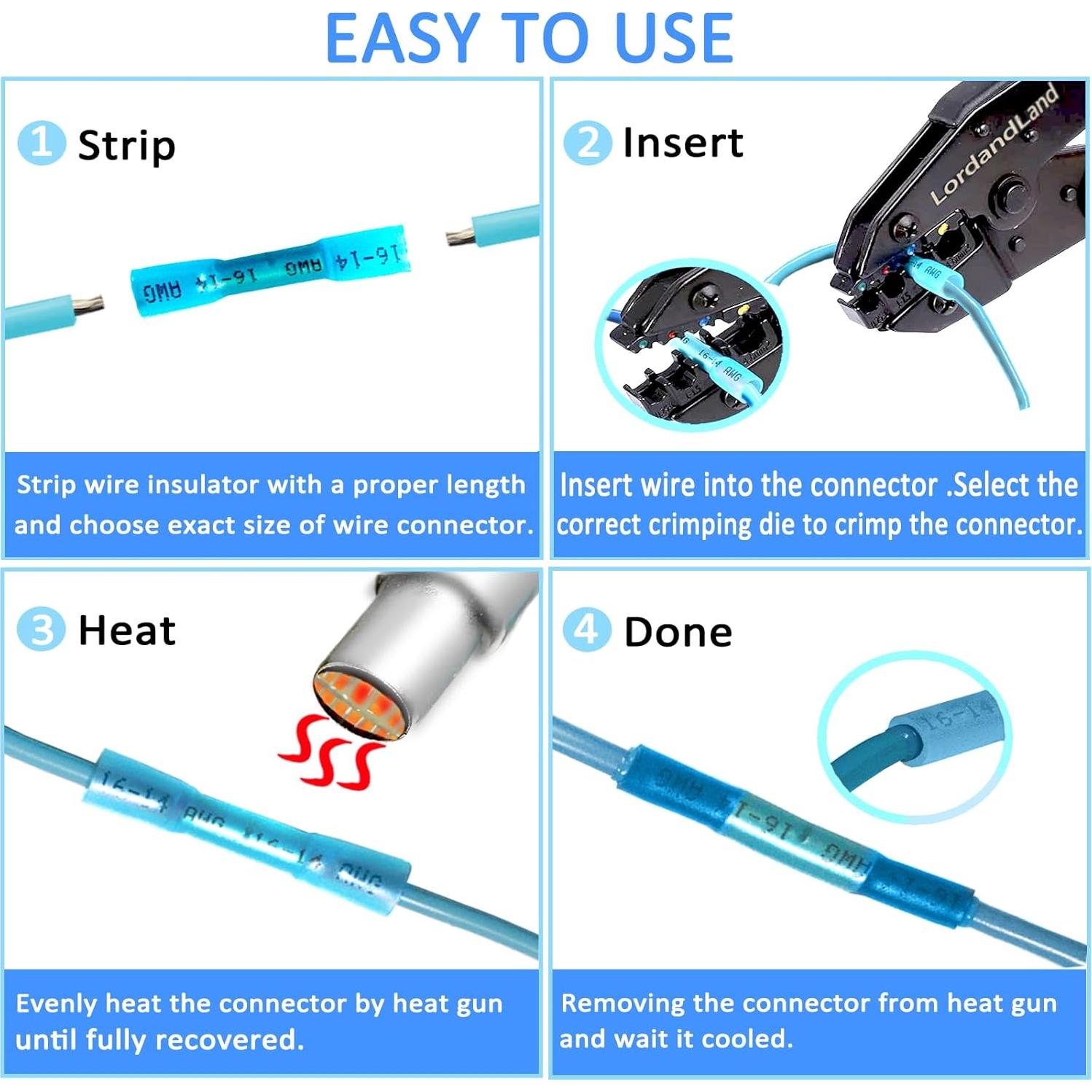 Kit de Conectores de Empalme Térmico 50 Pcs Azul 16-14 AWG