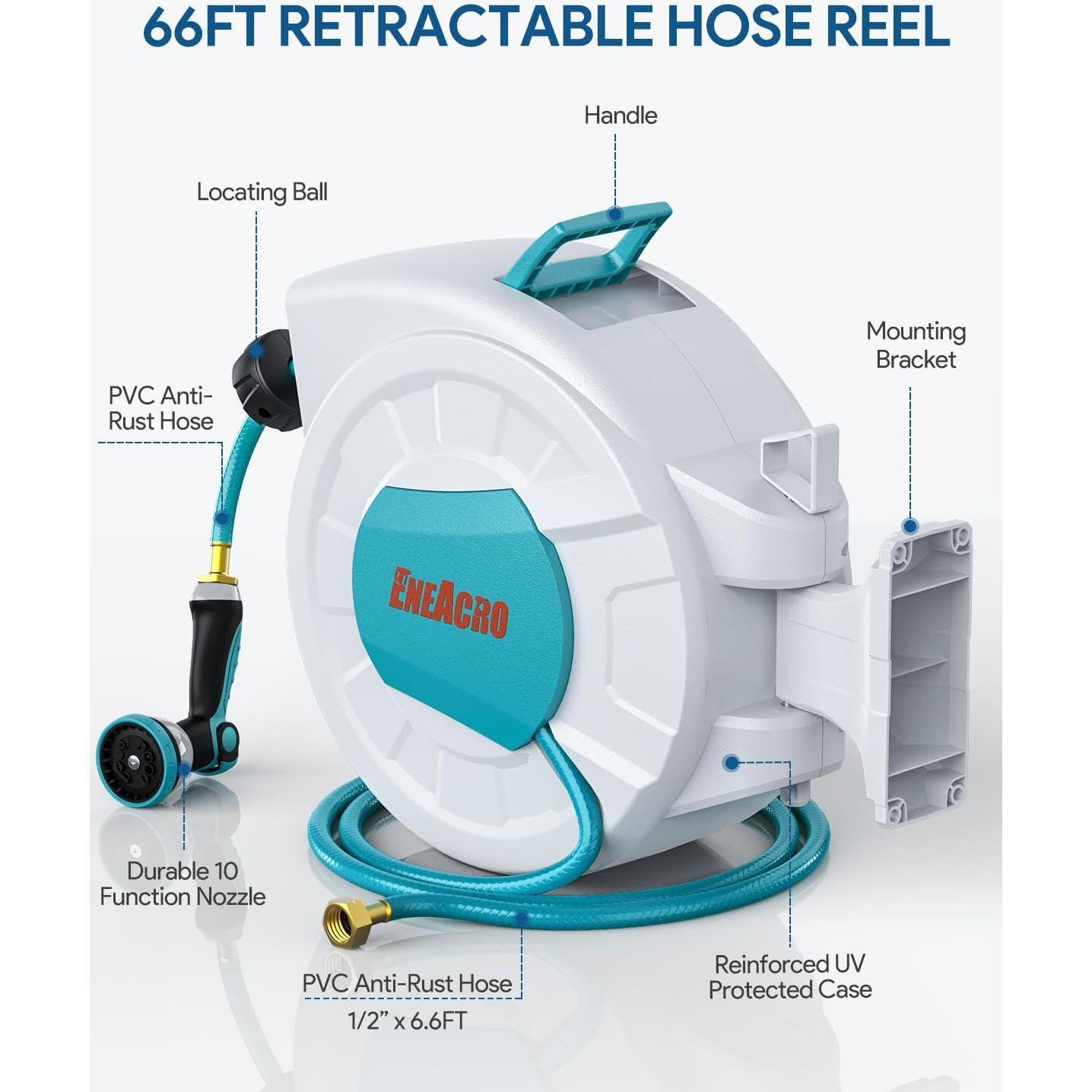 Carrete de Manguera Retráctil ENEACRO 1/2" x 20.12m con Boquilla