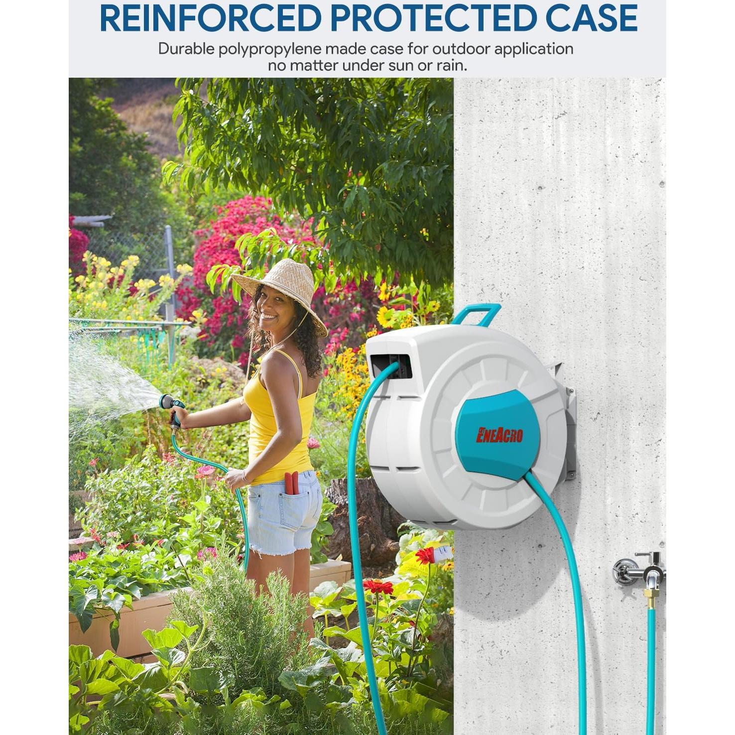Carrete de Manguera Retráctil ENEACRO 1/2" x 20.12m con Boquilla