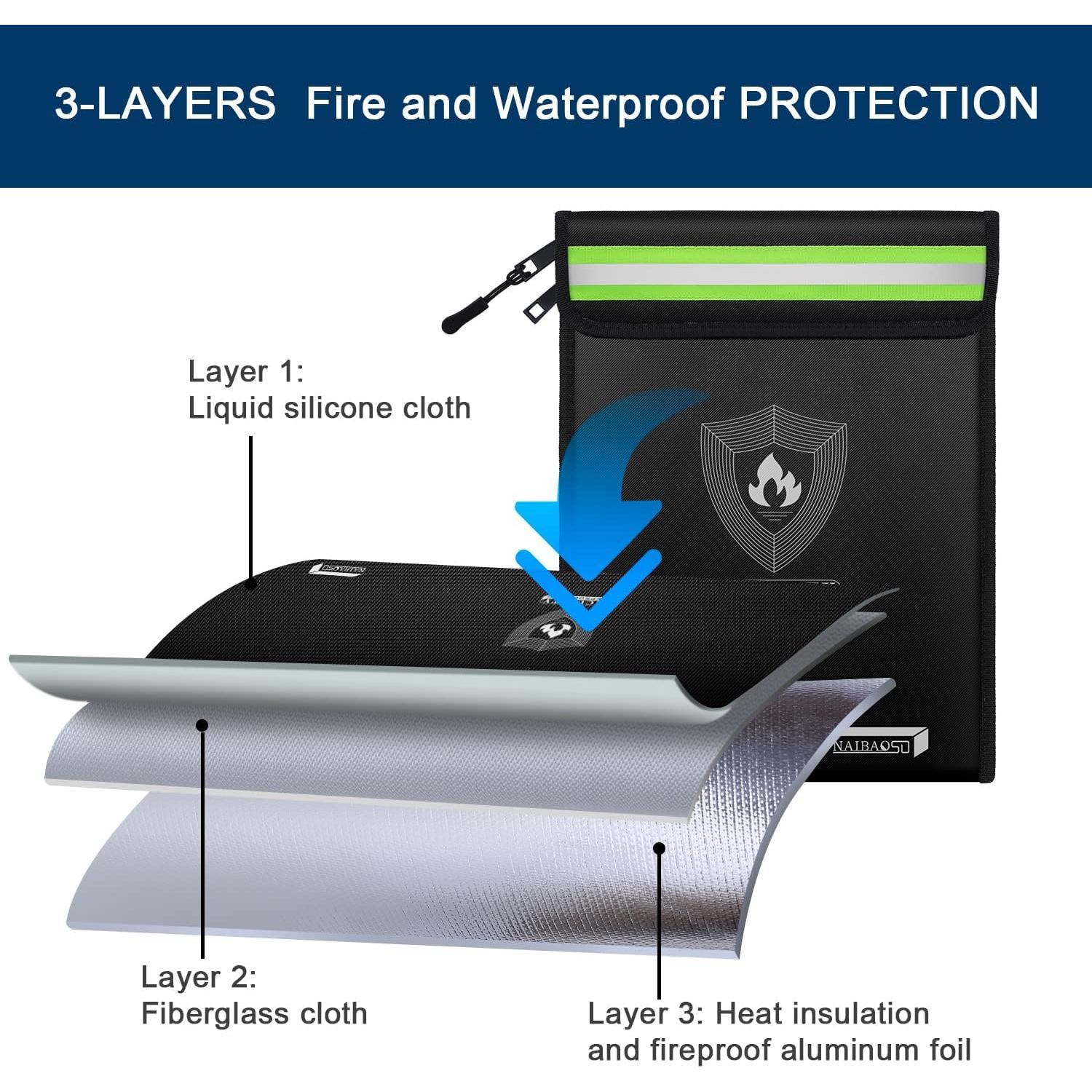 Bolsa de Documentos a Prueba de Fuego NAIBAOSD 40x30 cm 2 Bolsillos