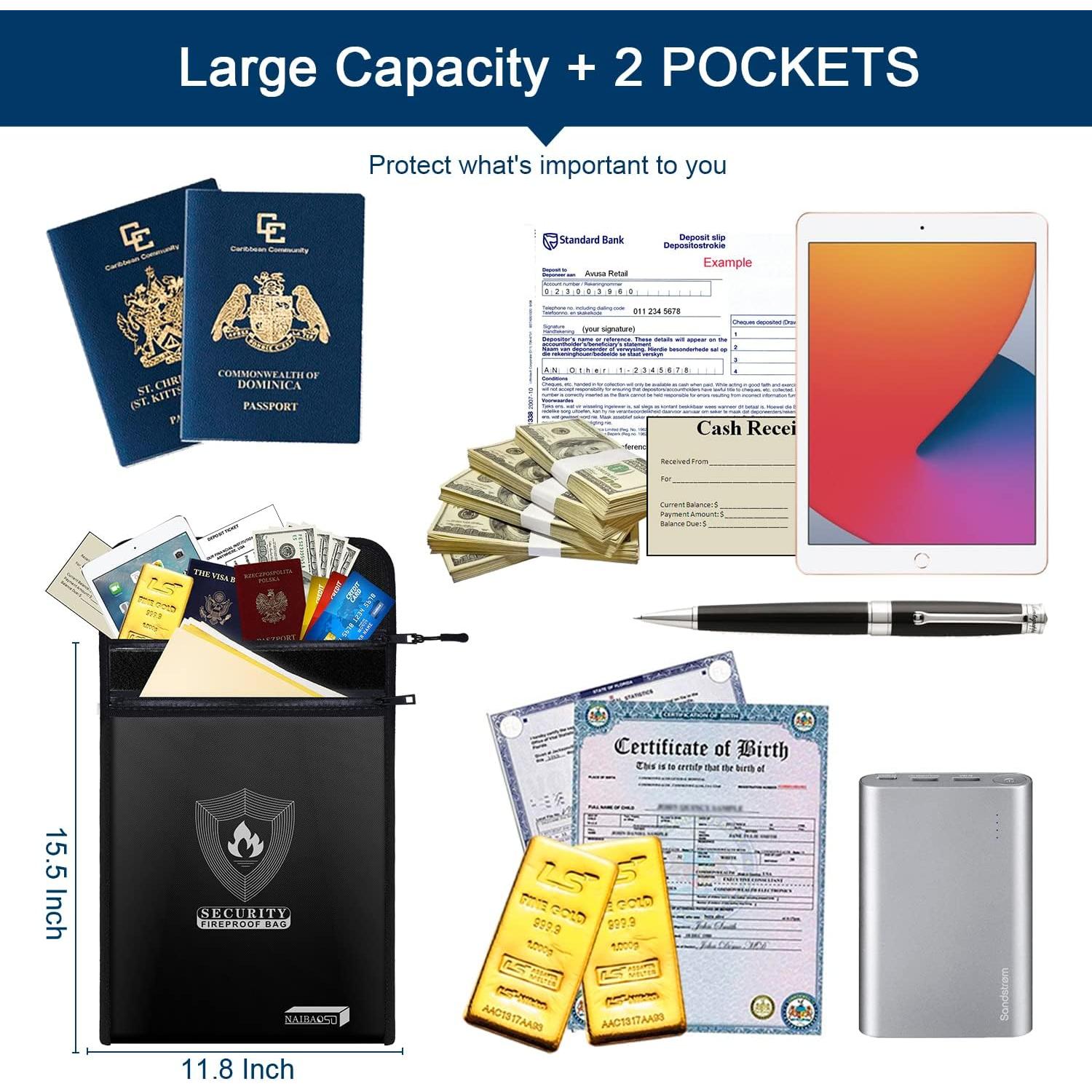 Bolsa de Documentos a Prueba de Fuego NAIBAOSD 40x30 cm 2 Bolsillos