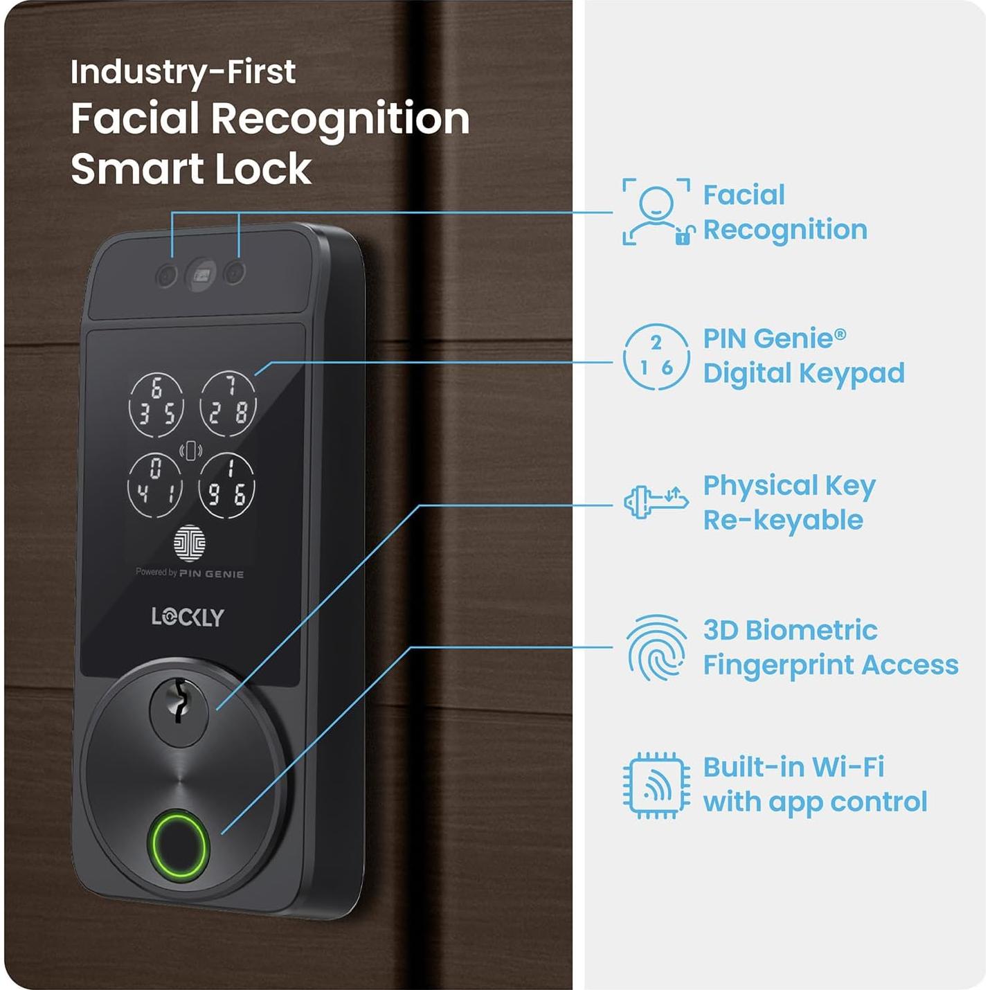 Cerradura Inteligente Lockly Visage Zeno, Reconocimiento Facial, Wi-Fi