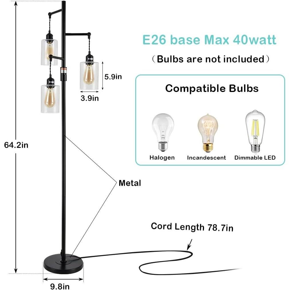 Lámpara de Pie Industrial Airposta 3 Cabezas Regulable 40W