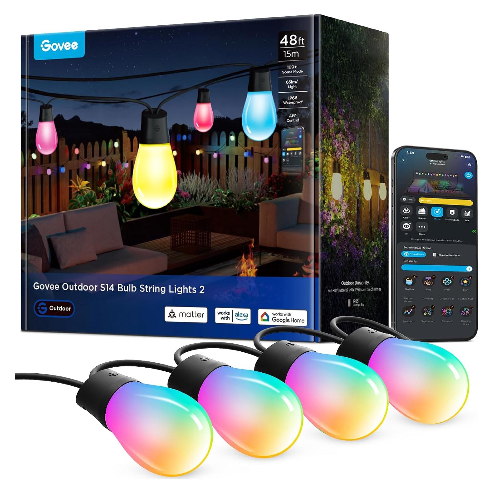 Govee S14 Luces de Cadena Exterior 14.63m RGBIC IP66